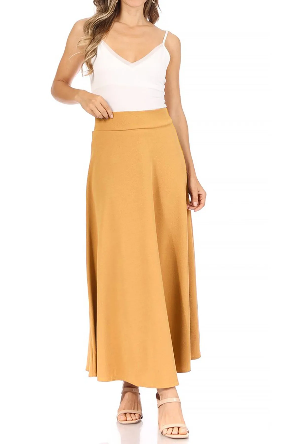 Casual Solid Flare A-line Long Skirt with Elastic Waistband S5001 $10Each