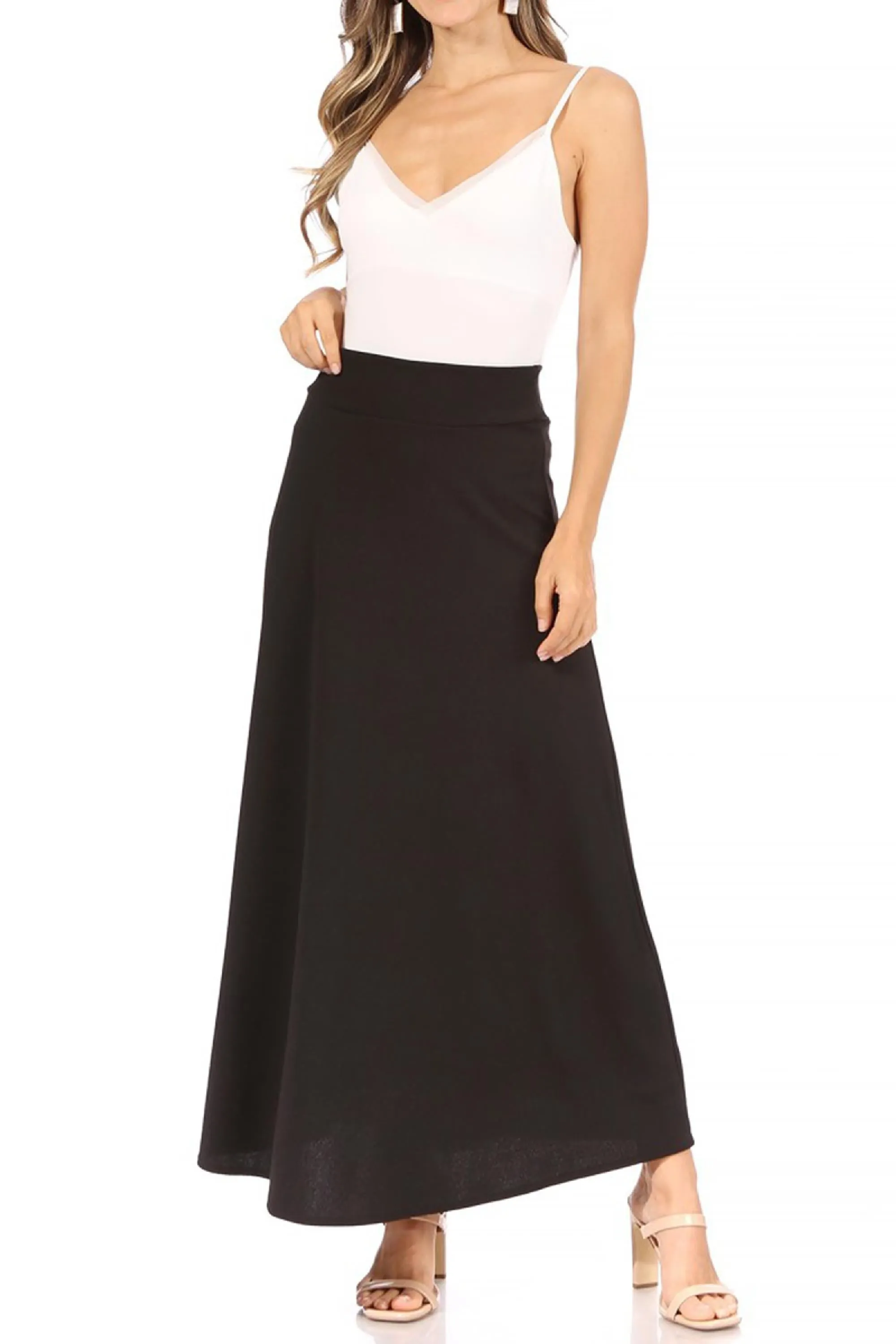Casual Solid Flare A-line Long Skirt with Elastic Waistband S5001 $10Each