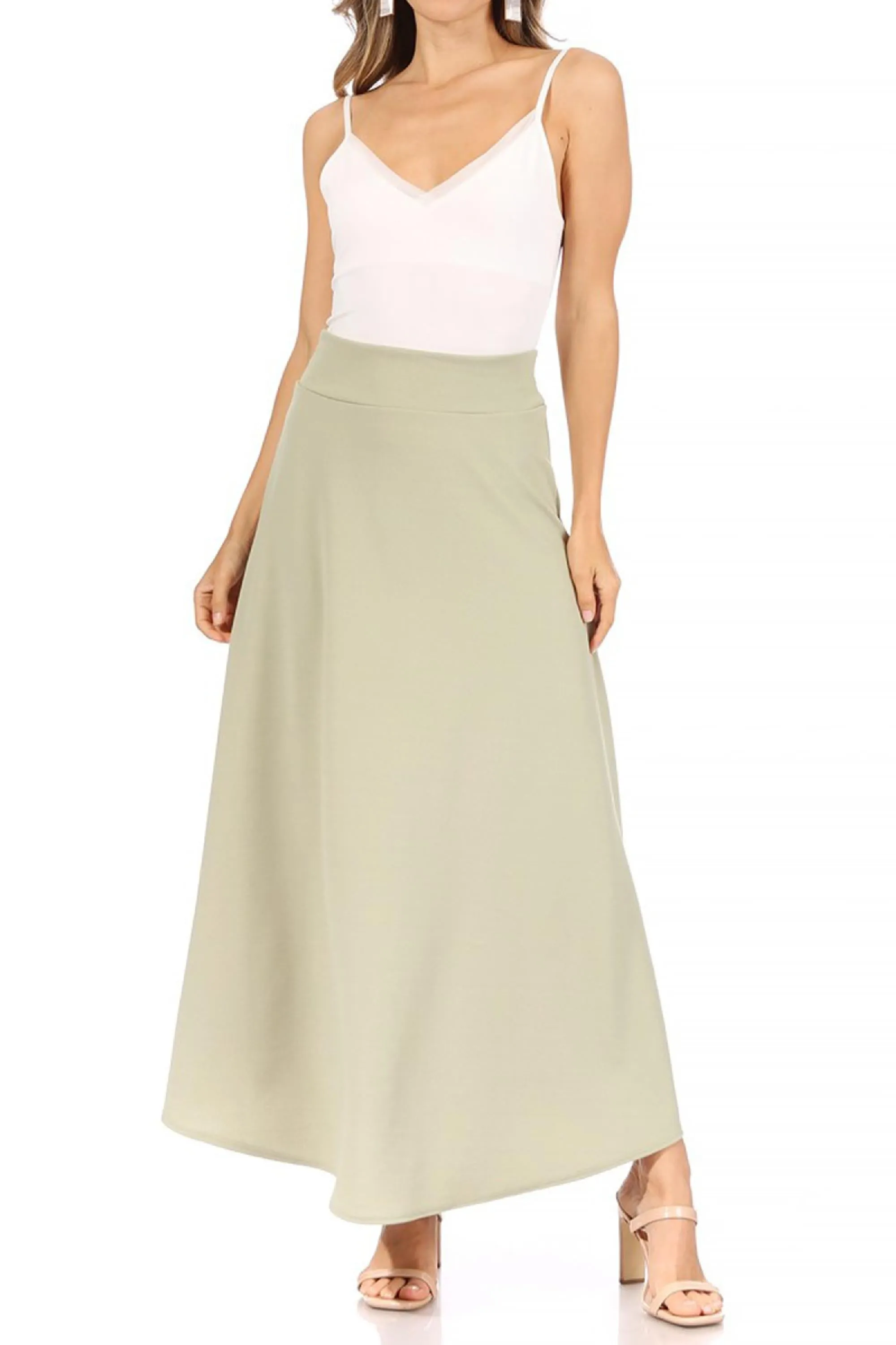Casual Solid Flare A-line Long Skirt with Elastic Waistband S5001 $10Each