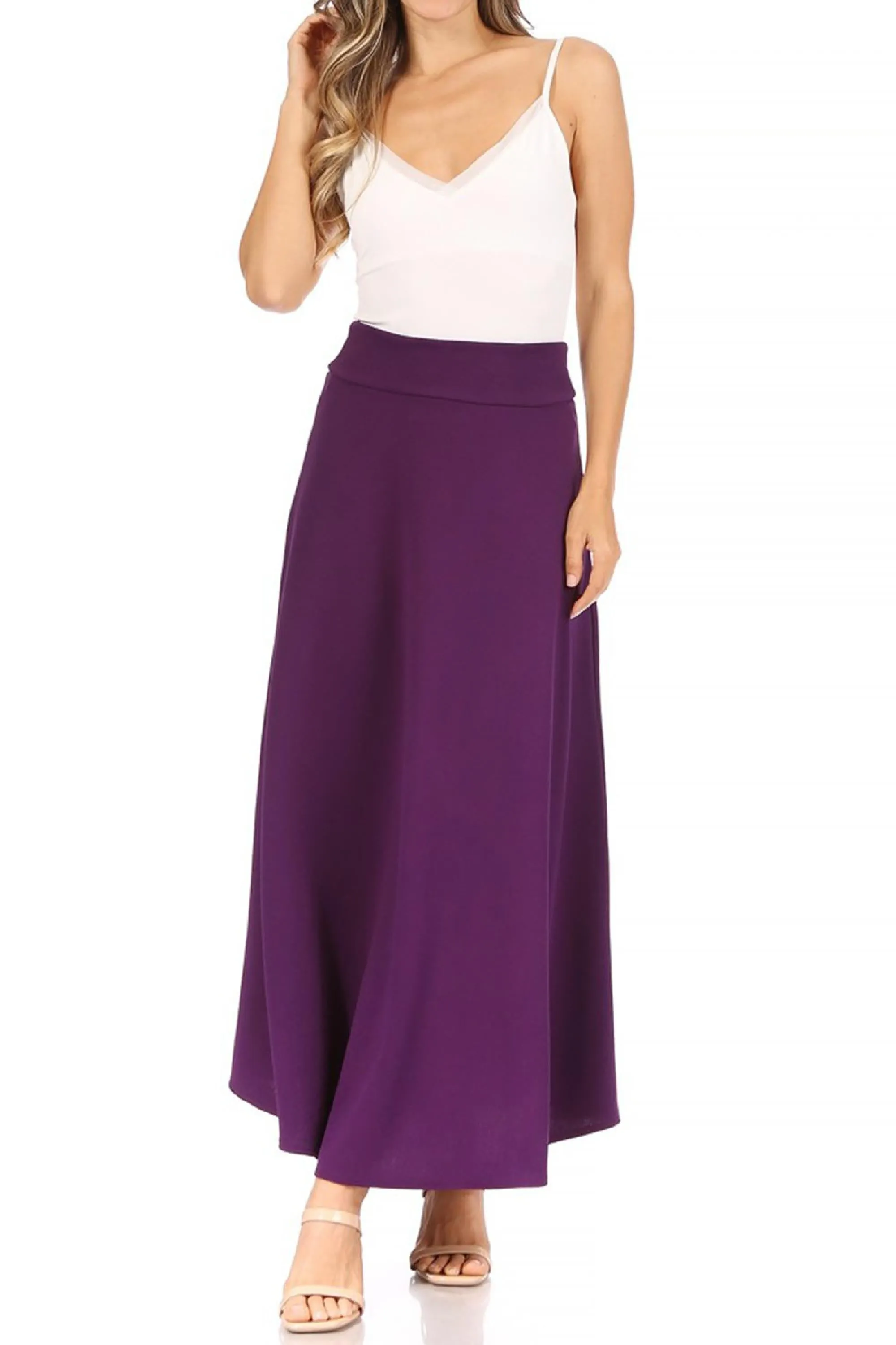 Casual Solid Flare A-line Long Skirt with Elastic Waistband S5001 $10Each