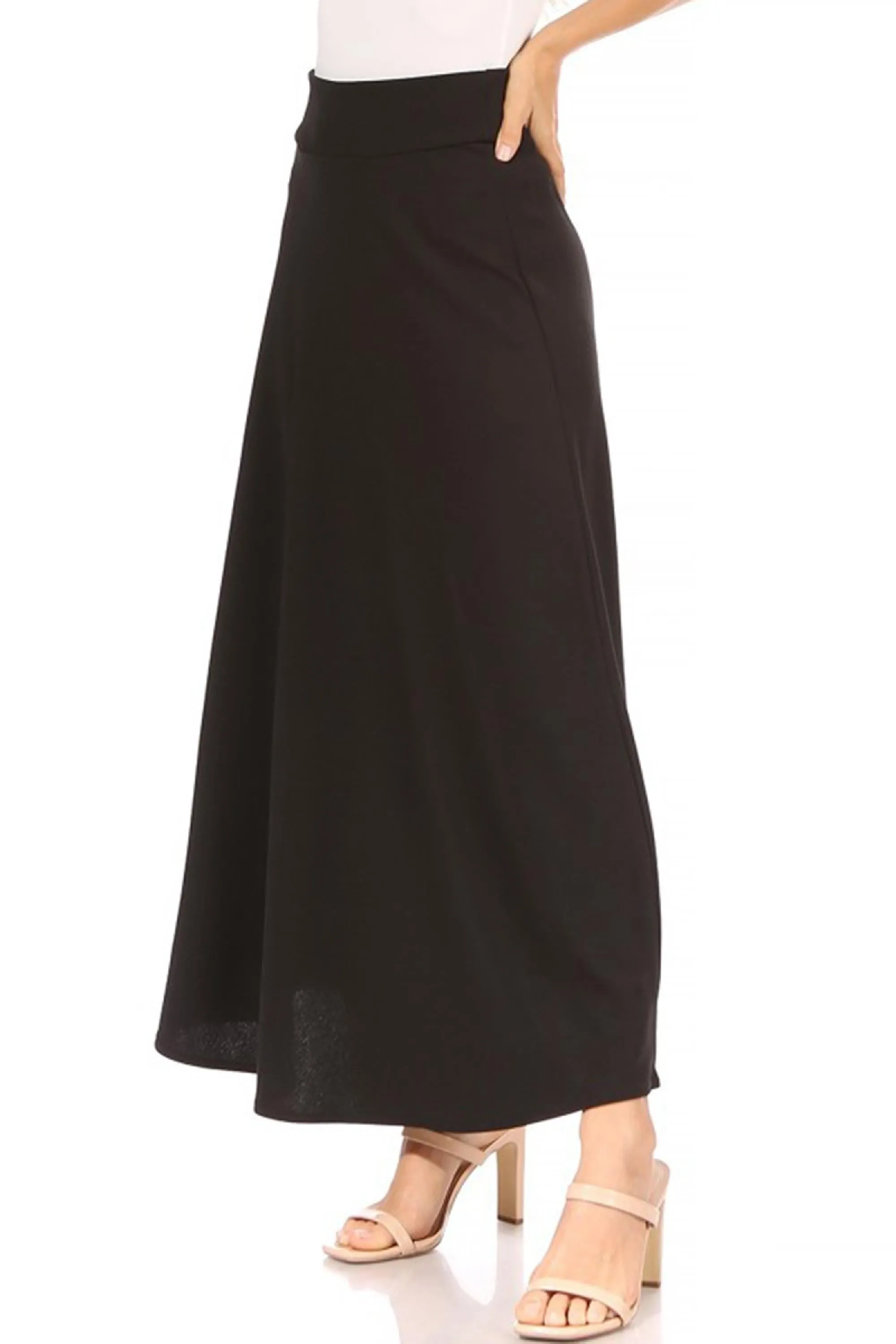 Casual Solid Flare A-line Long Skirt with Elastic Waistband S5001 $10Each