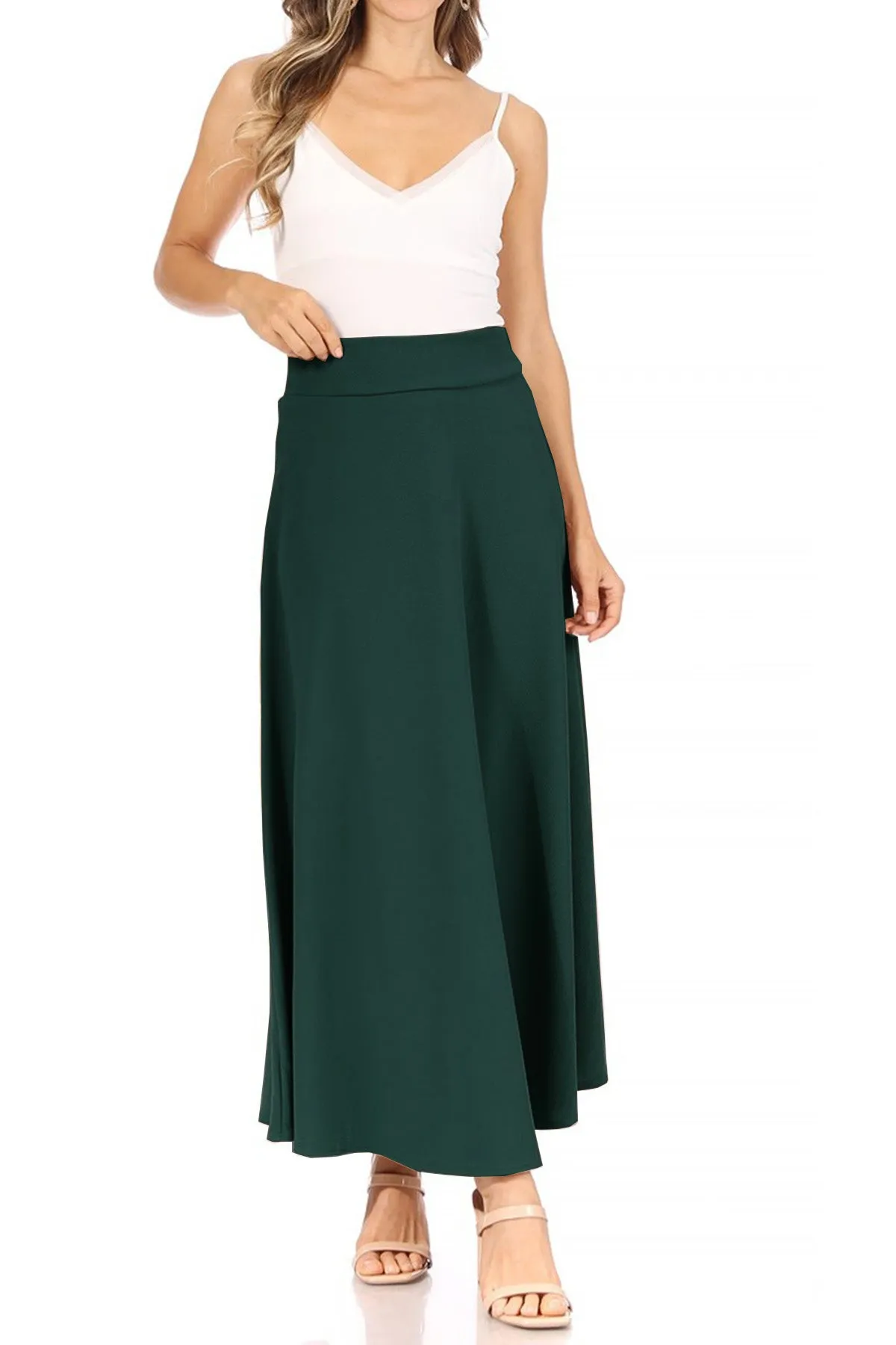 Casual Solid Flare A-line Long Skirt with Elastic Waistband S5001 $10Each
