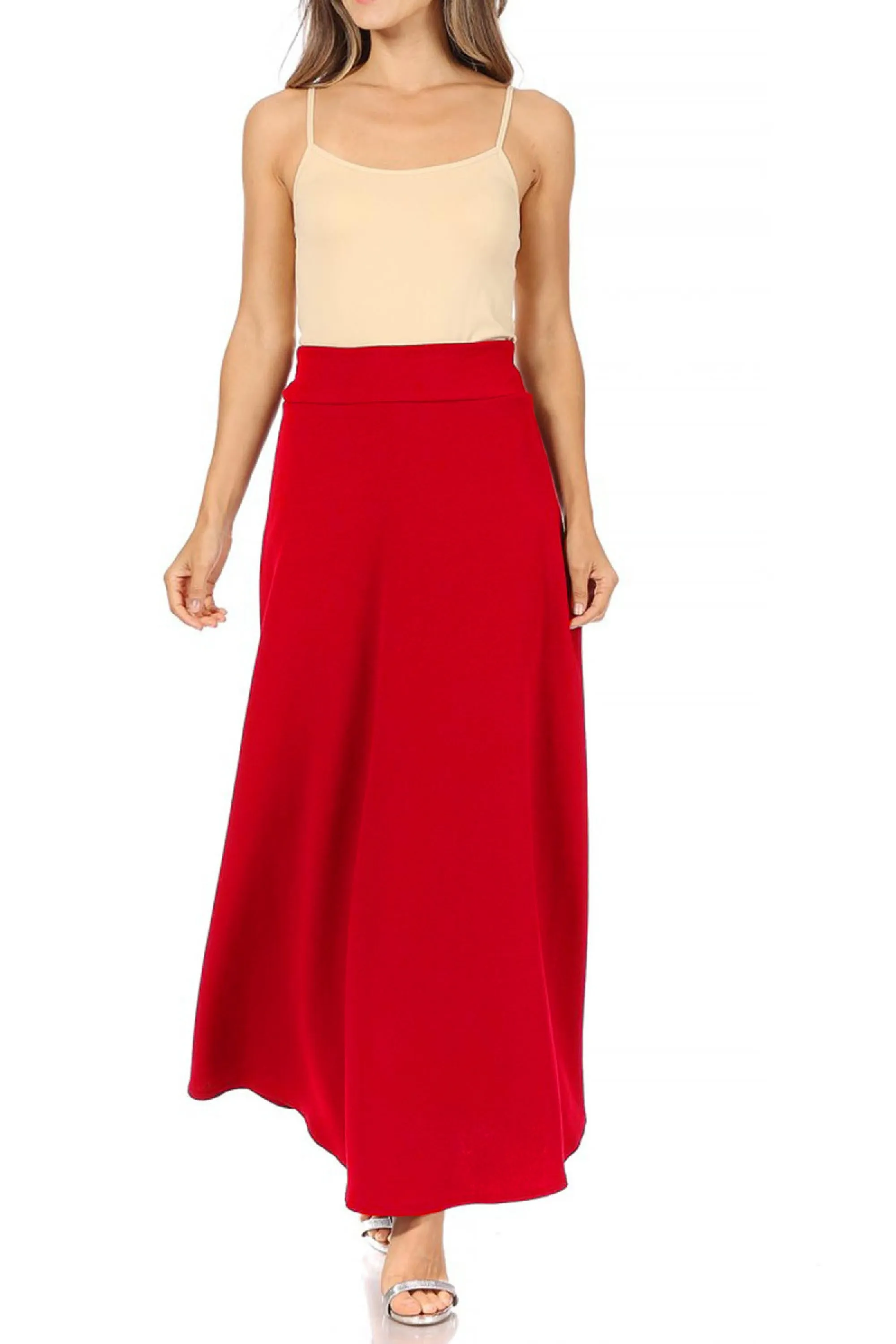 Casual Solid Flare A-line Long Skirt with Elastic Waistband S5001 $10Each