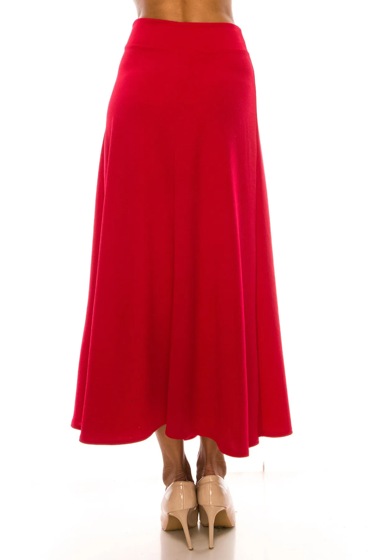 Casual Solid Flare A-line Long Skirt with Elastic Waistband S5001 $10Each
