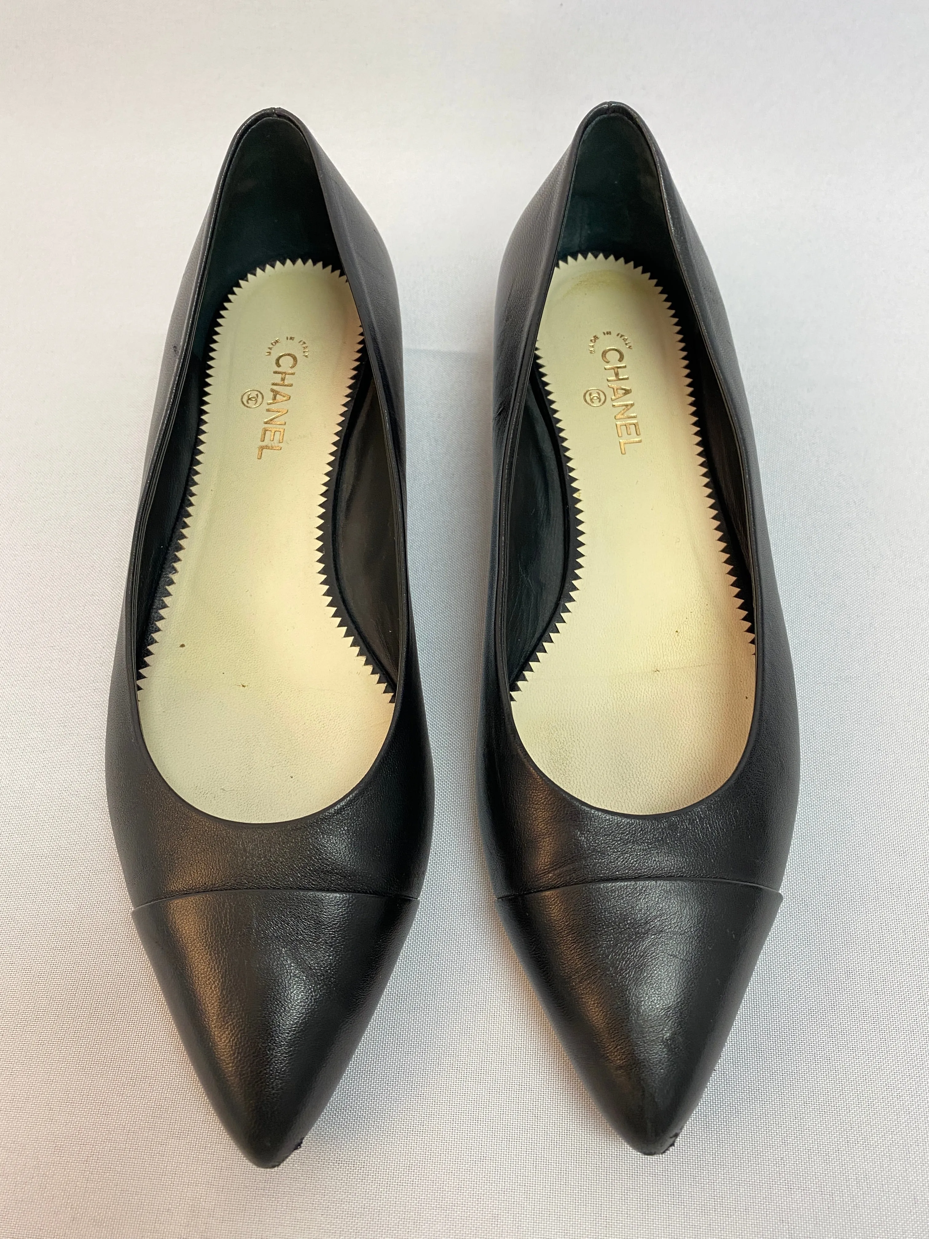 Chanel Black Leather Pointed Flats