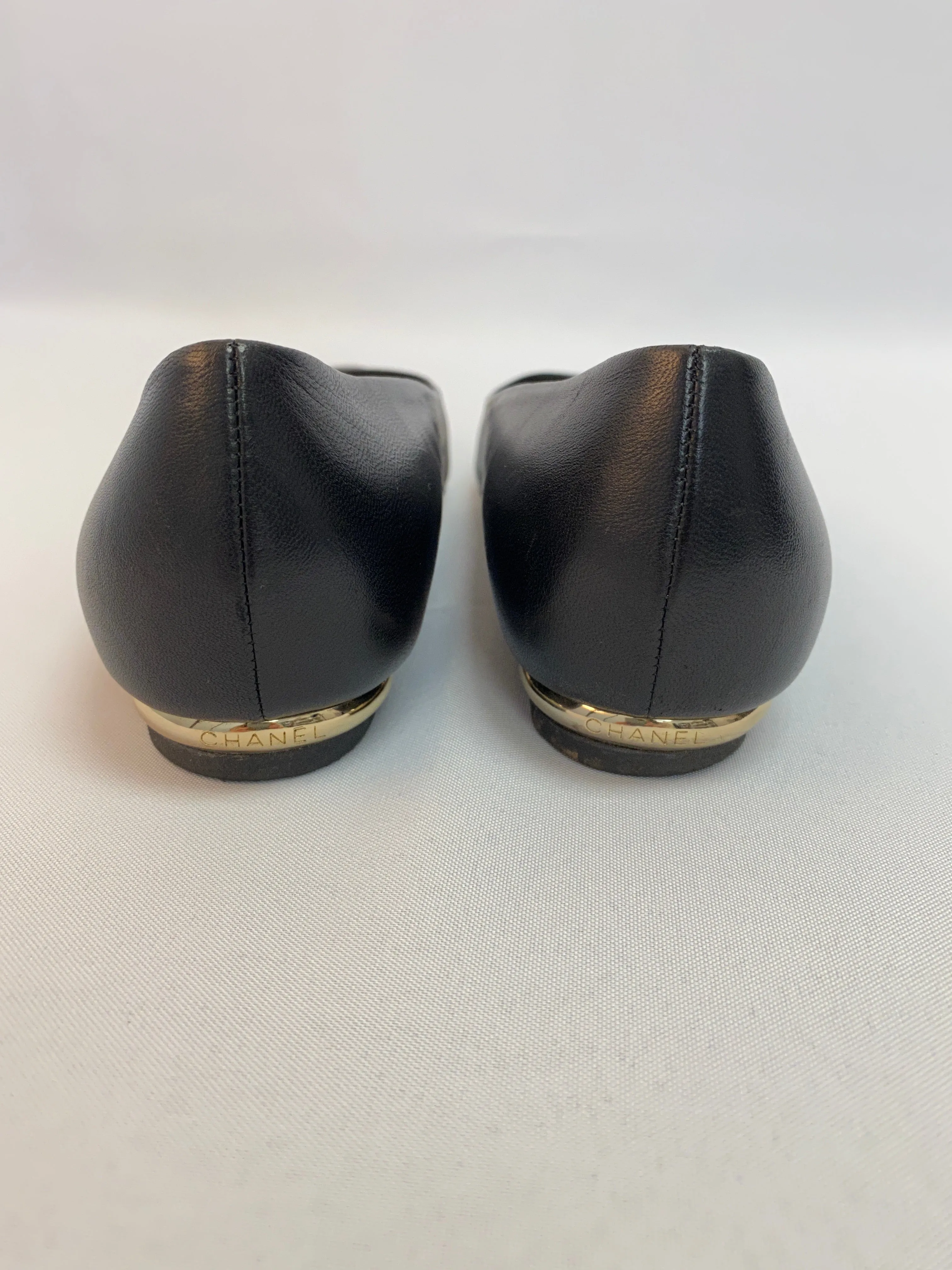 Chanel Black Leather Pointed Flats