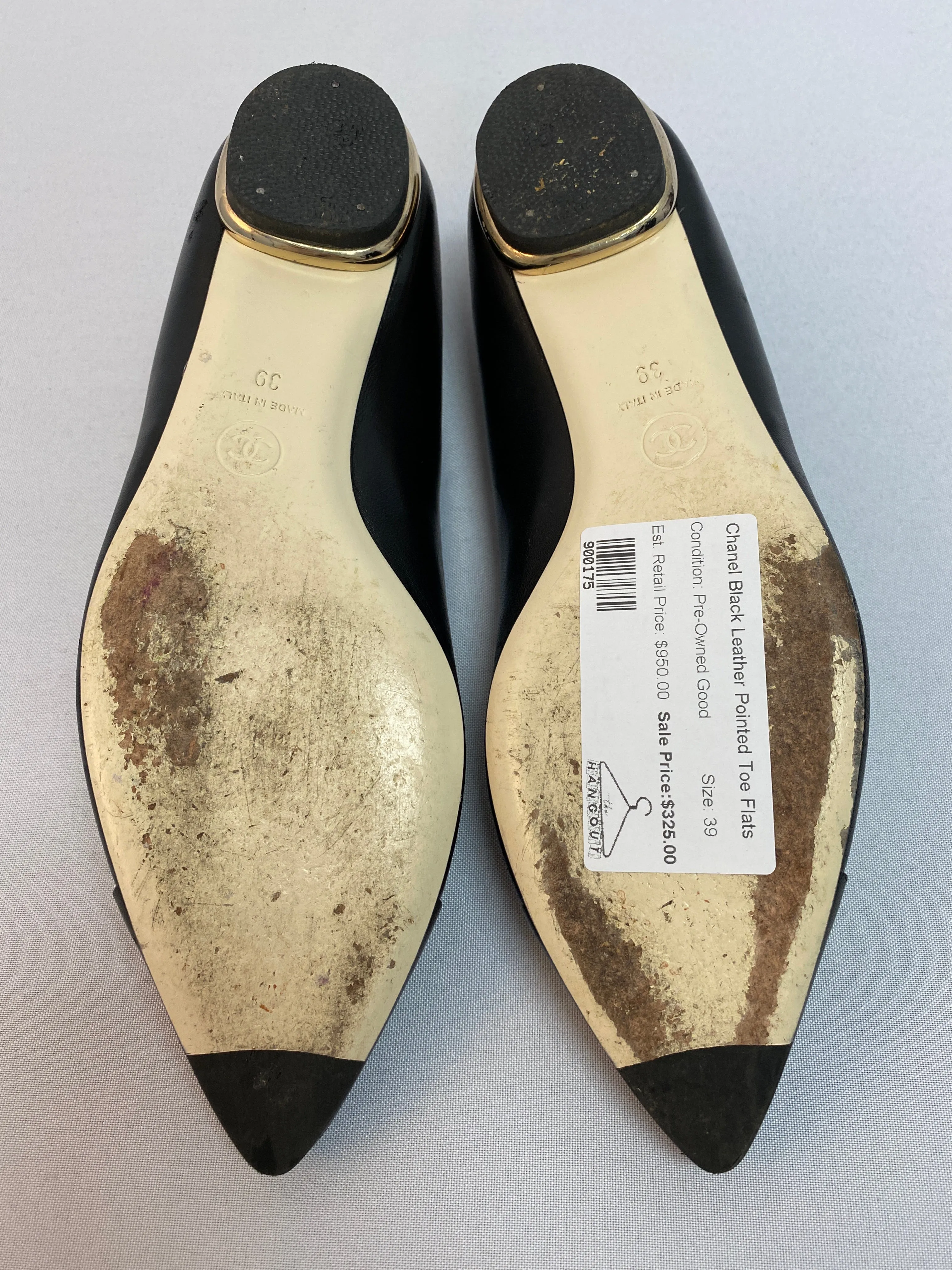 Chanel Black Leather Pointed Flats