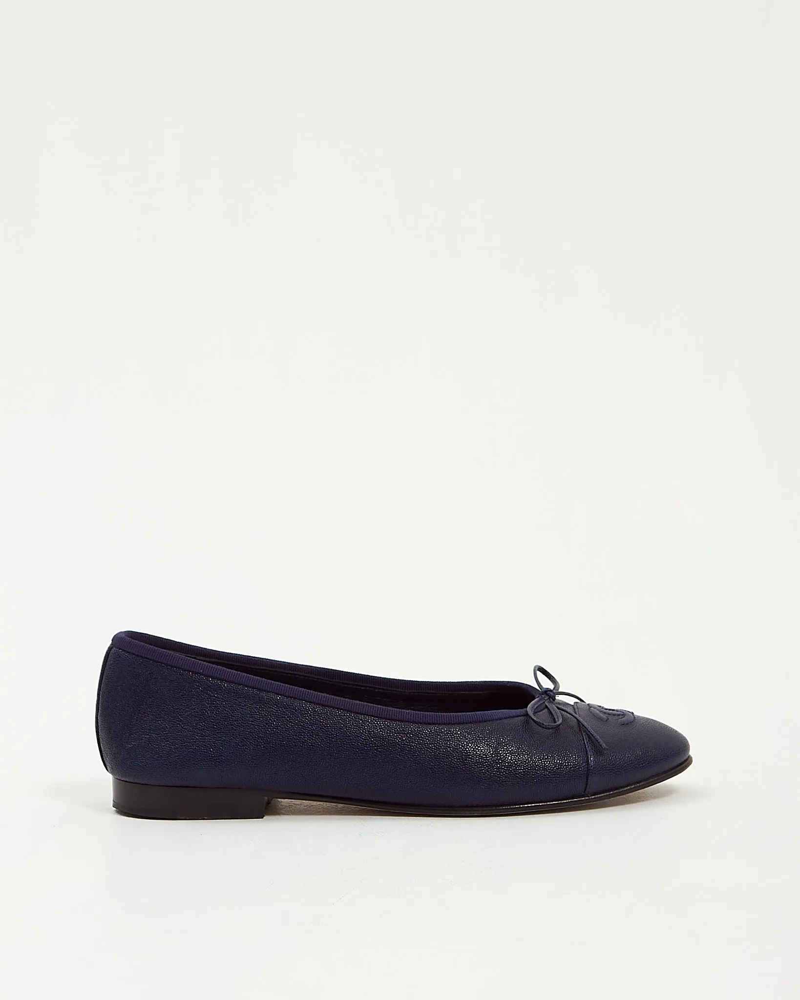Chanel Navy Blue Caviar Leather Ballerina Flat - 38