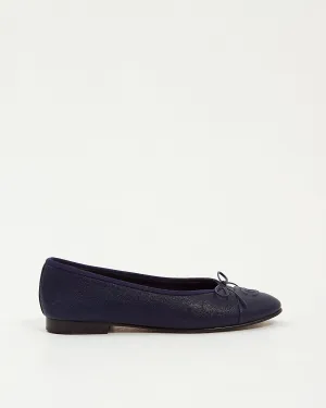 Chanel Navy Blue Caviar Leather Ballerina Flat - 38