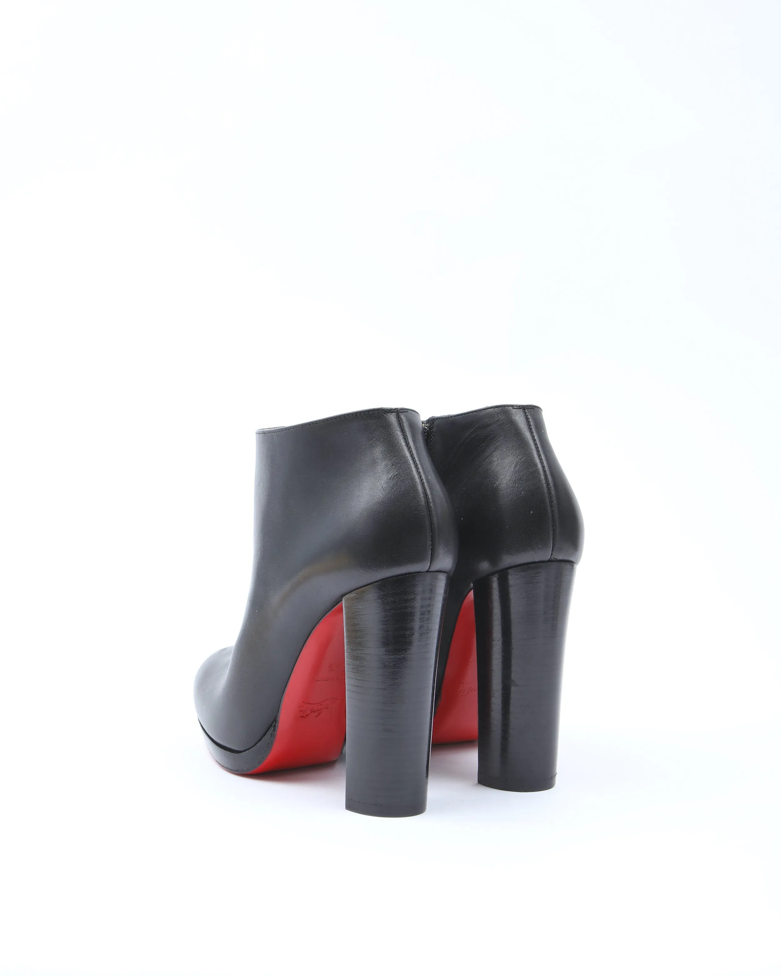 Christian Louboutin Black Nappa Leather Ankle Booties 120mm Block Heel - 36.5