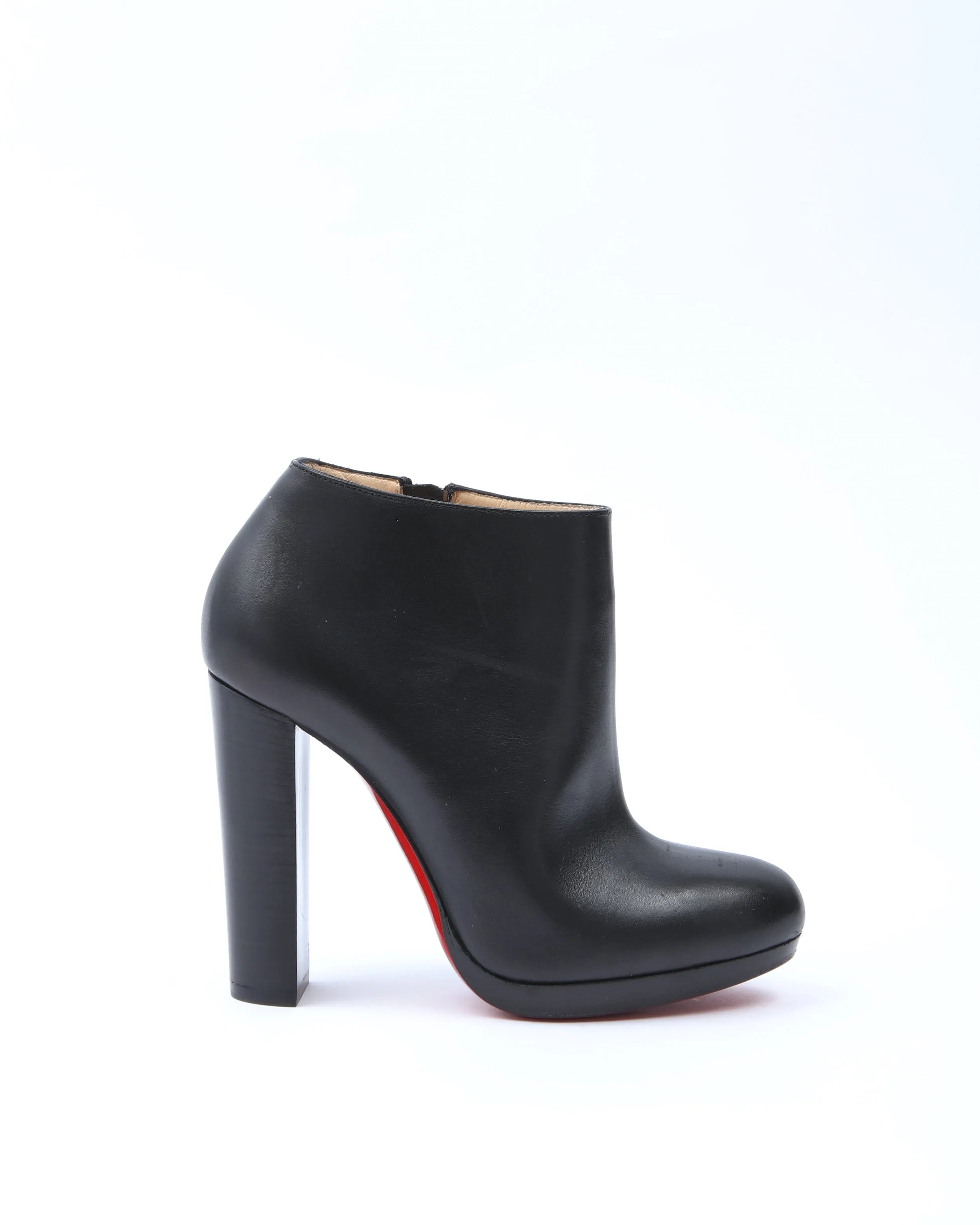 Christian Louboutin Black Nappa Leather Ankle Booties 120mm Block Heel - 36.5