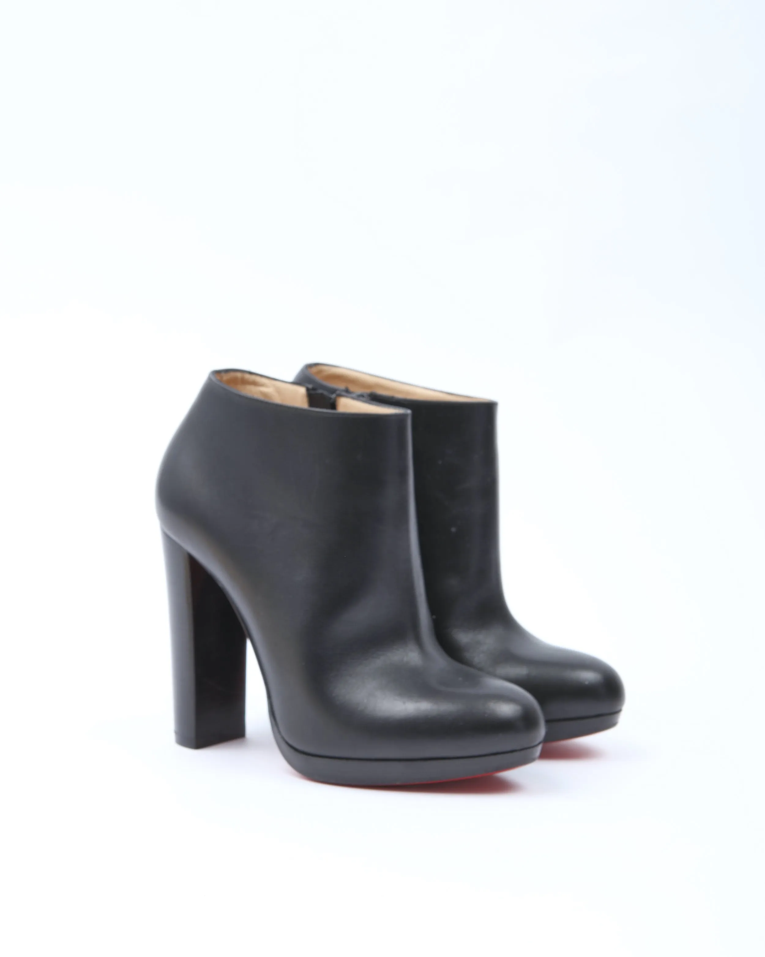 Christian Louboutin Black Nappa Leather Ankle Booties 120mm Block Heel - 36.5