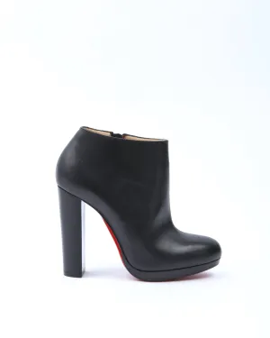 Christian Louboutin Black Nappa Leather Ankle Booties 120mm Block Heel - 36.5