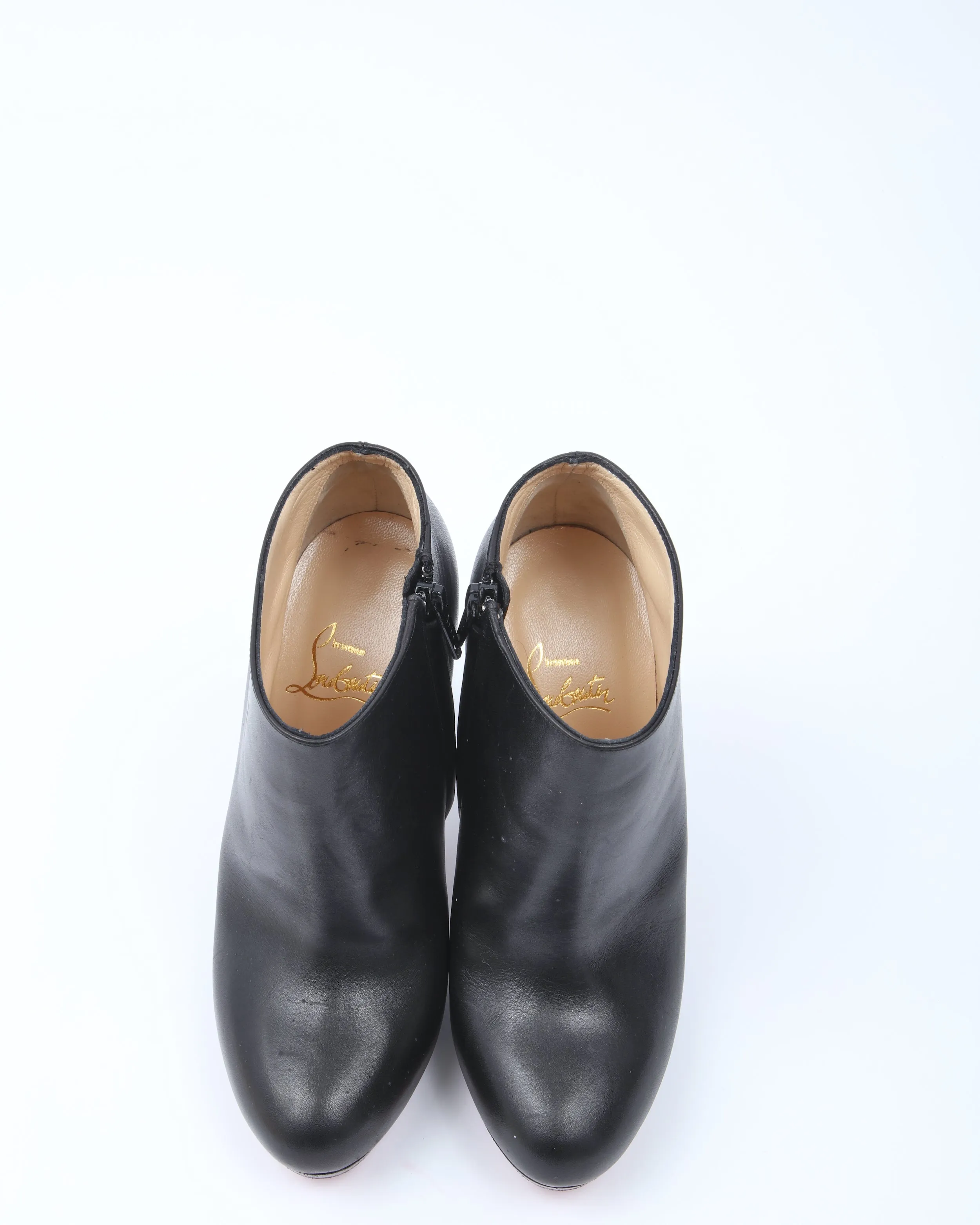 Christian Louboutin Black Nappa Leather Ankle Booties 120mm Block Heel - 36.5