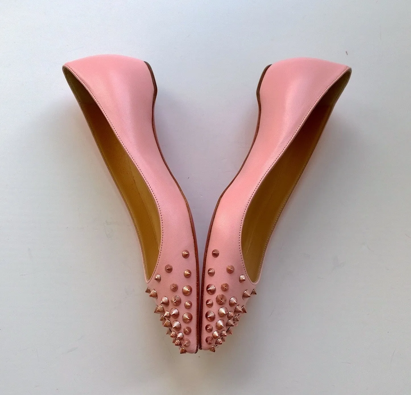 Christian Louboutin Spikyshell Pink Leather Flats shoes sale