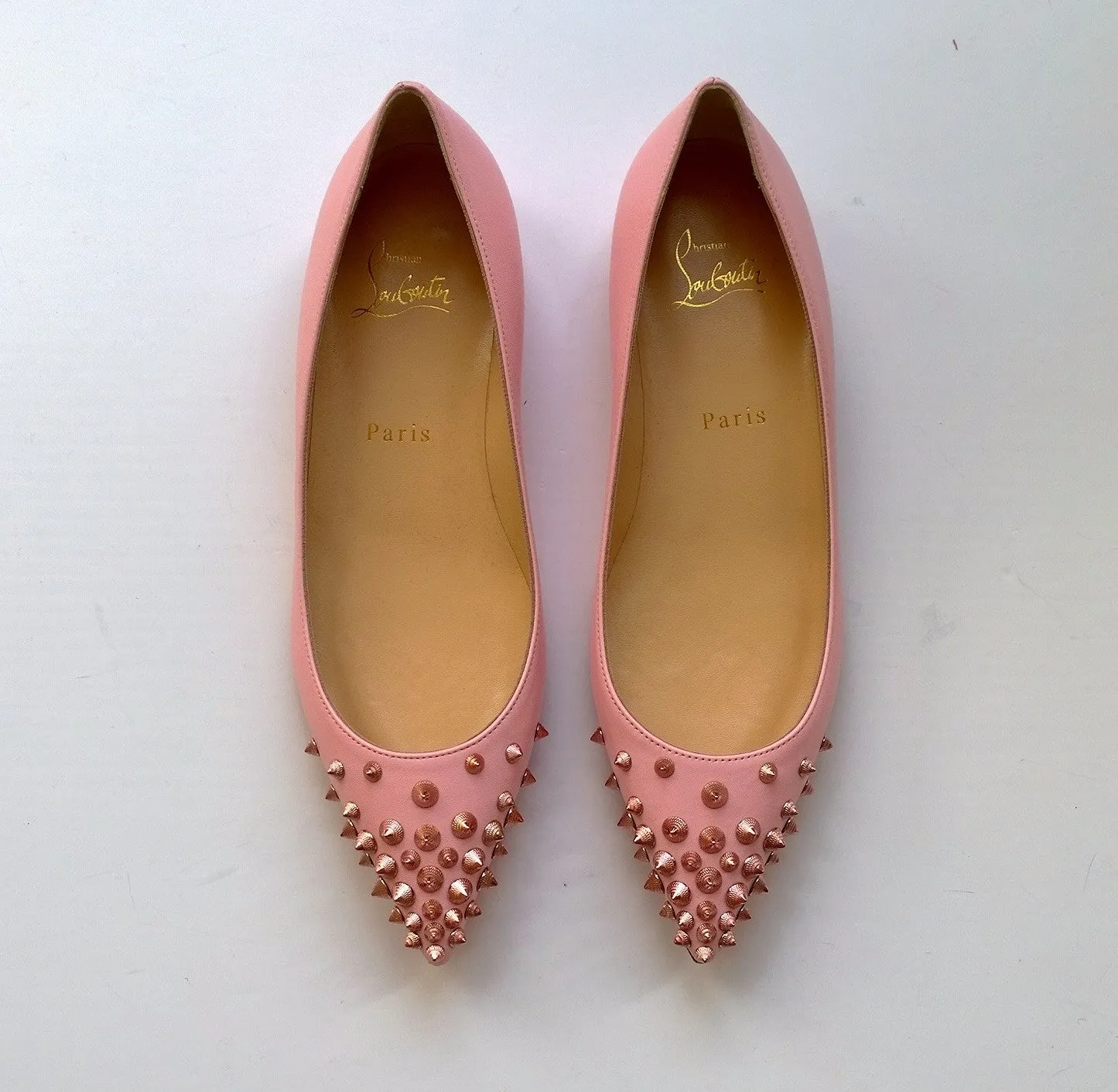Christian Louboutin Spikyshell Pink Leather Flats shoes sale