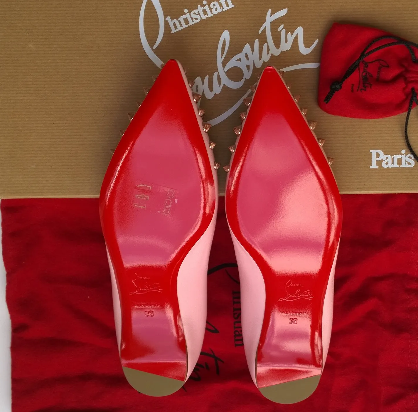 Christian Louboutin Spikyshell Pink Leather Flats shoes sale