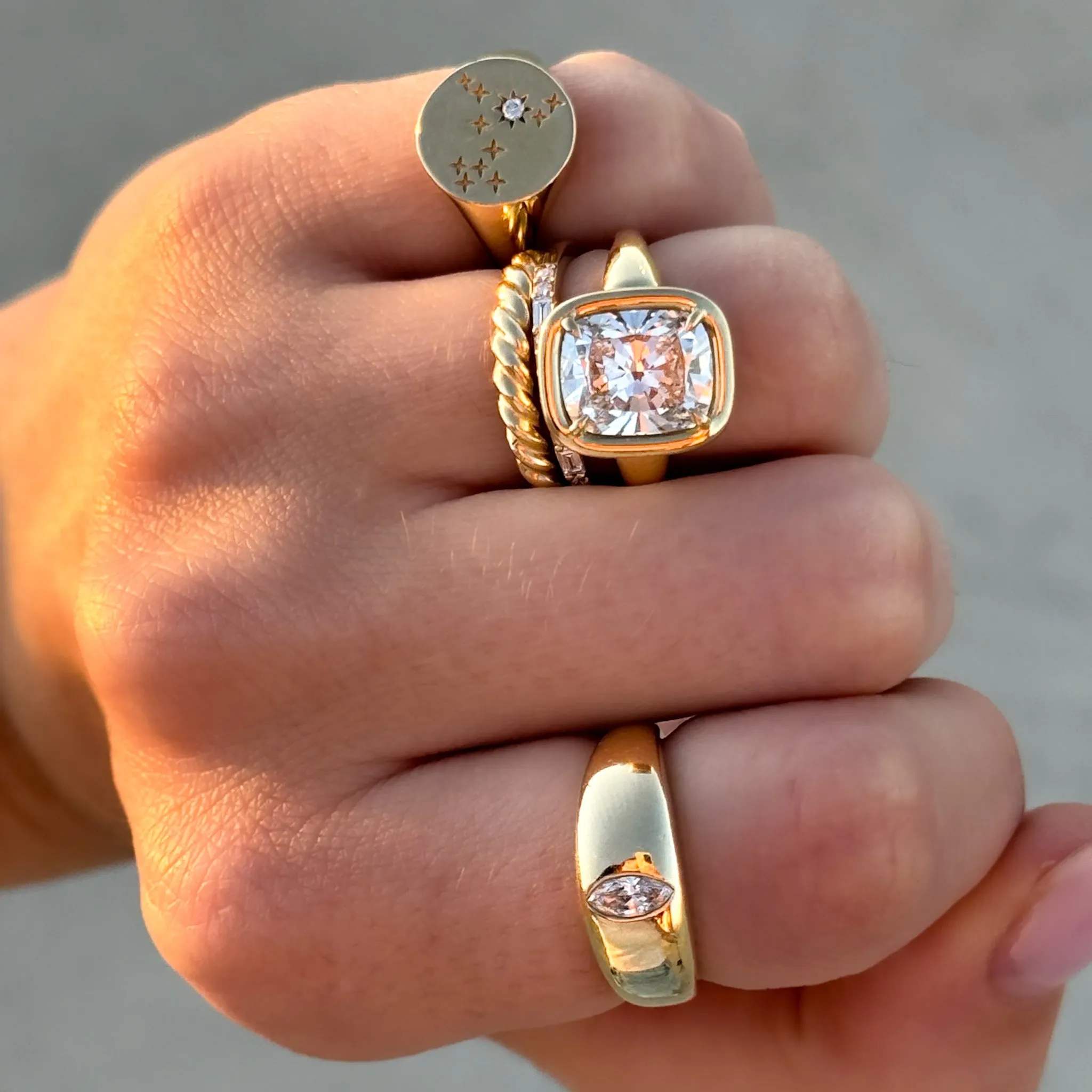 Chunky Burnished Ring with a Marquise Cut