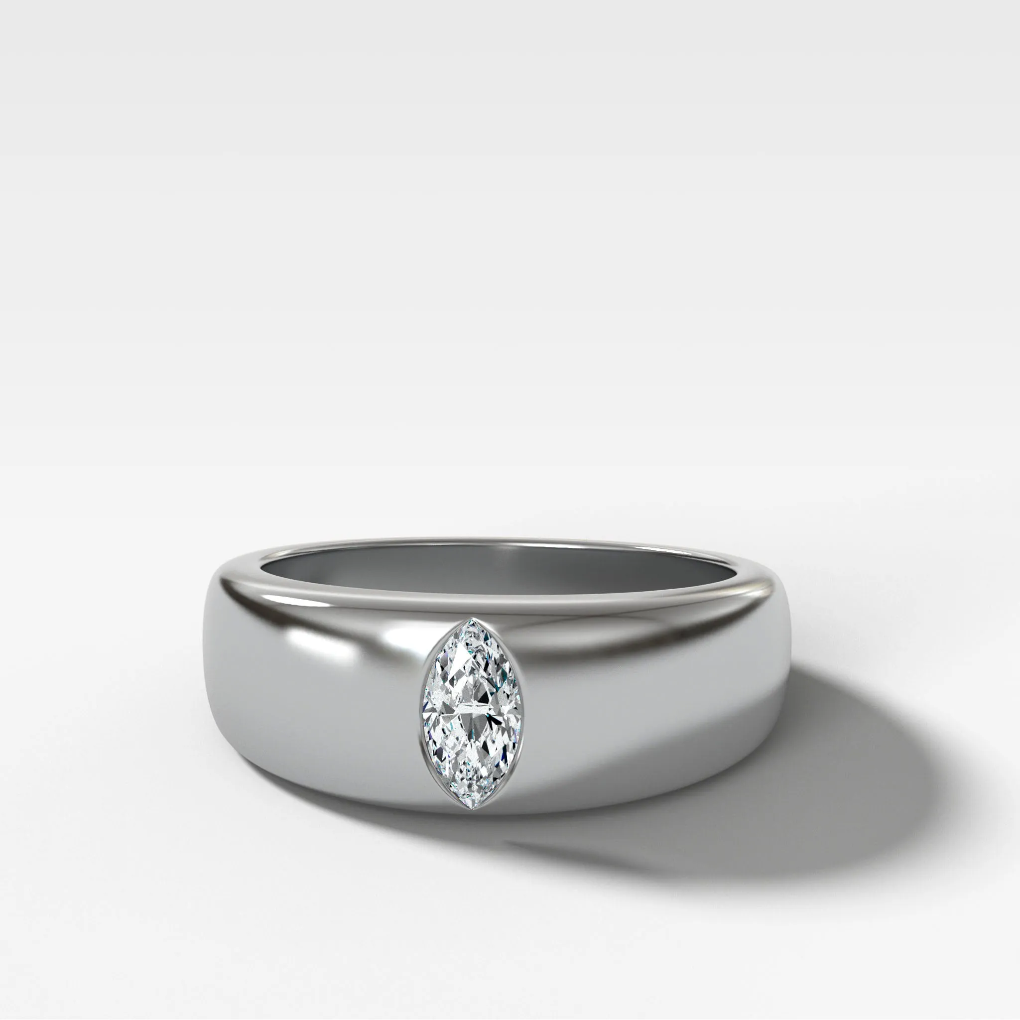 Chunky Burnished Ring with a Marquise Cut