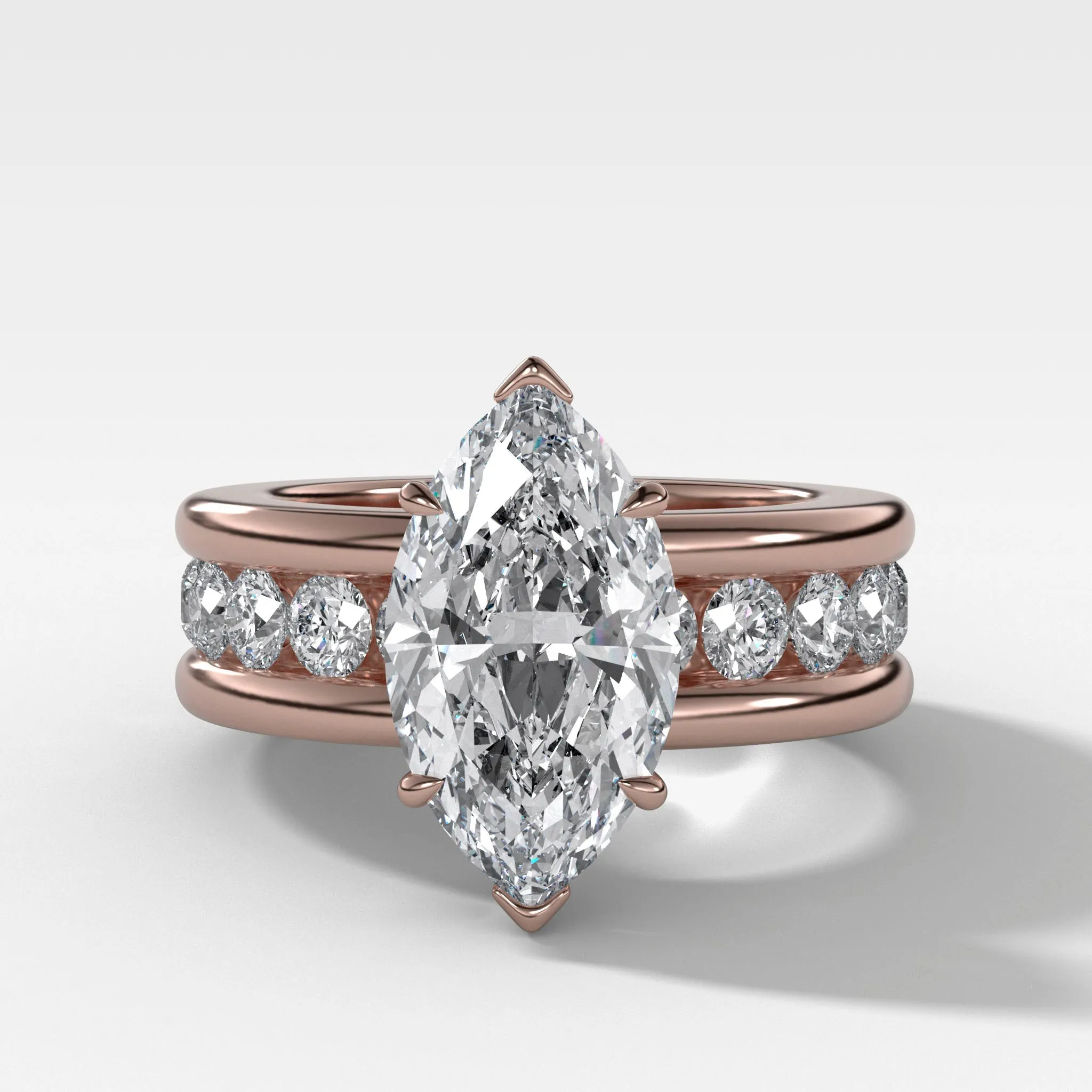 Chunky Channel Set Engagement Ring with Marquise Cut Diamond