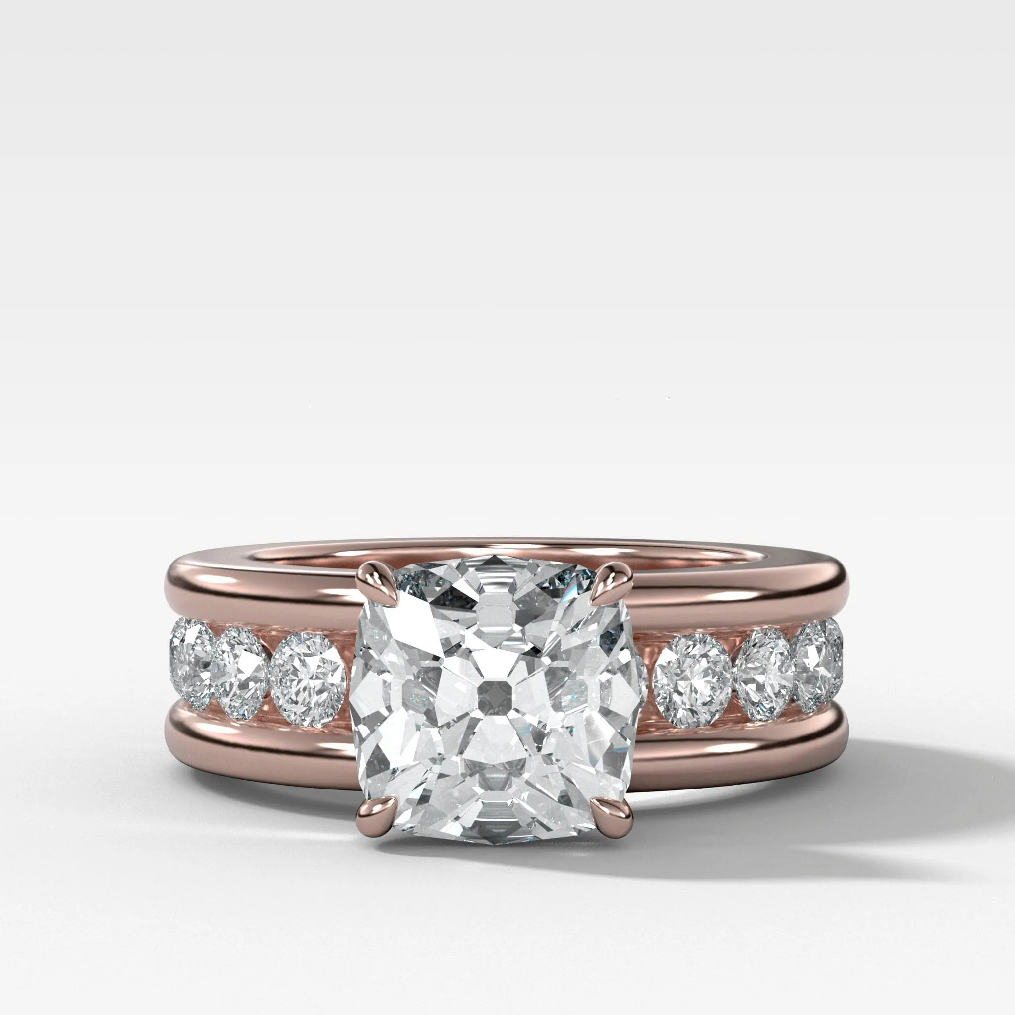 Chunky Channel Set Engagement Ring with Old Mine Cut Diamond