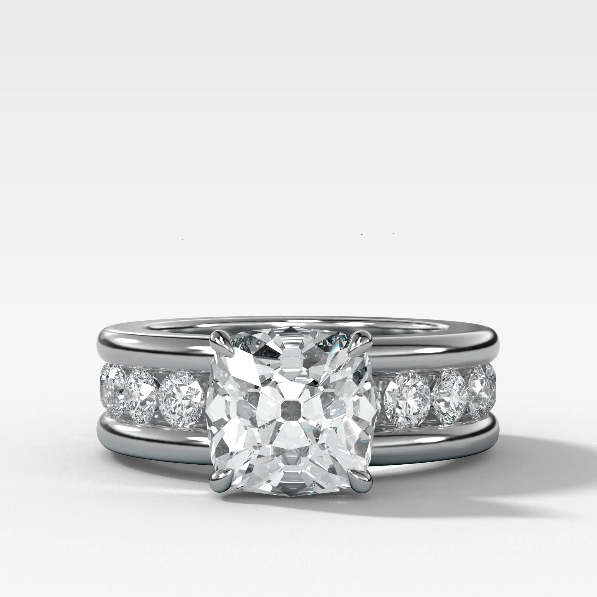 Chunky Channel Set Engagement Ring with Old Mine Cut Diamond