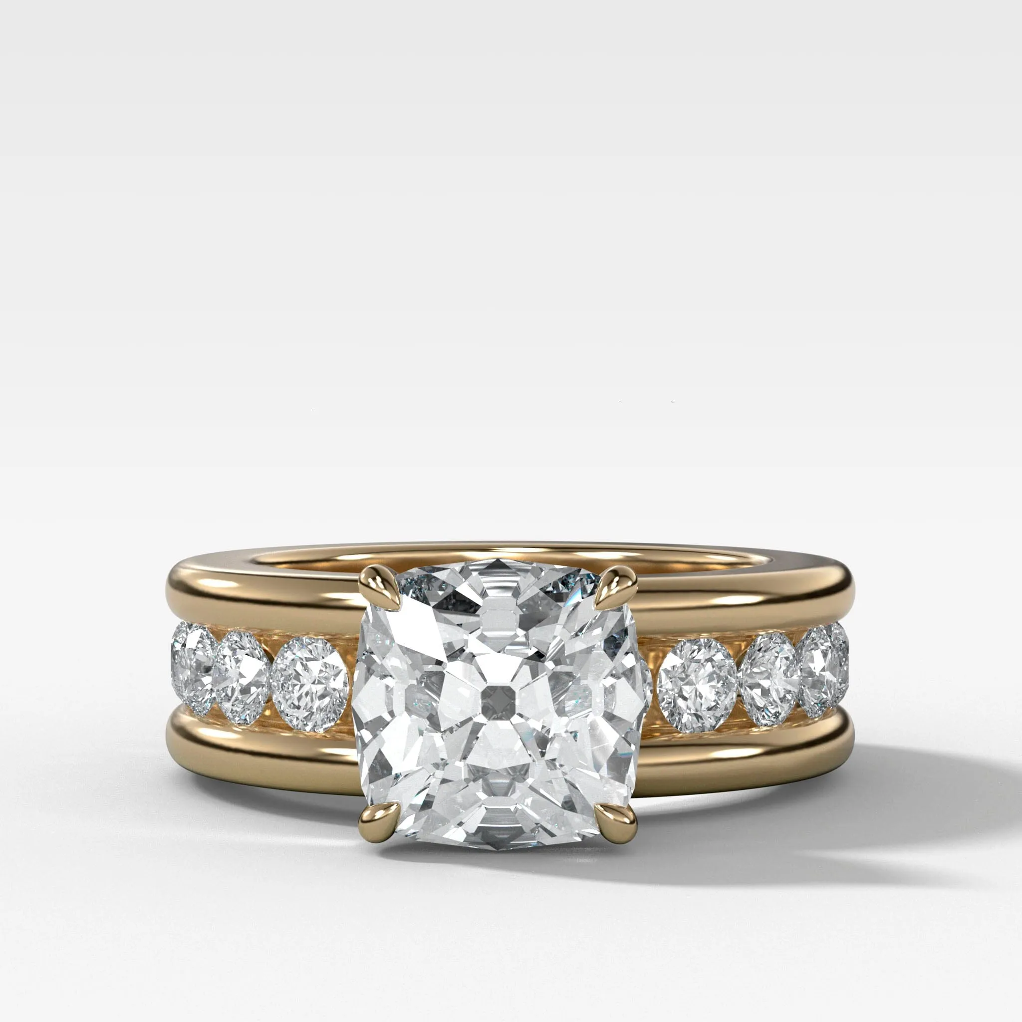 Chunky Channel Set Engagement Ring with Old Mine Cut Diamond