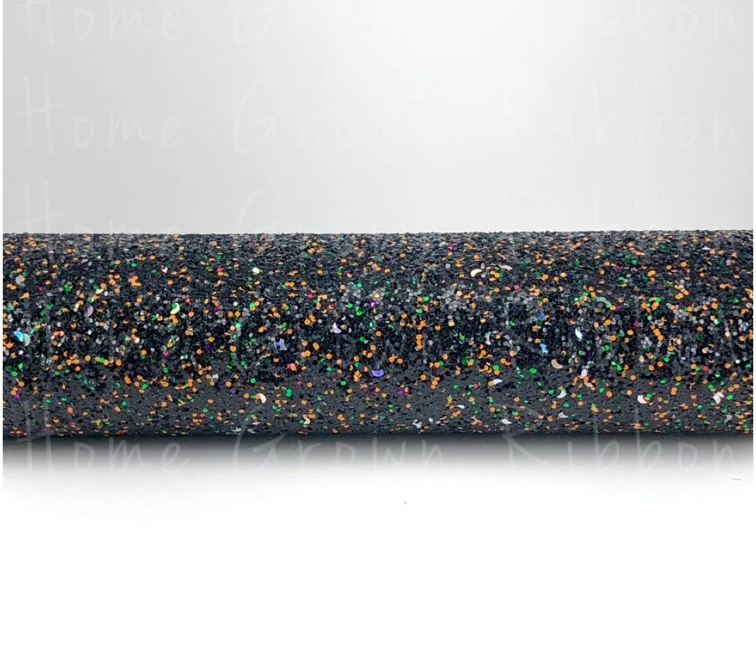 Chunky Glitter Sheet - Black with Orange and Green