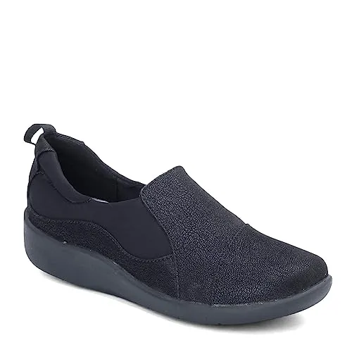 Clarks womens Sillian Paz Slip On Loafer, Black Synthetic Nubuck, 7.5 US