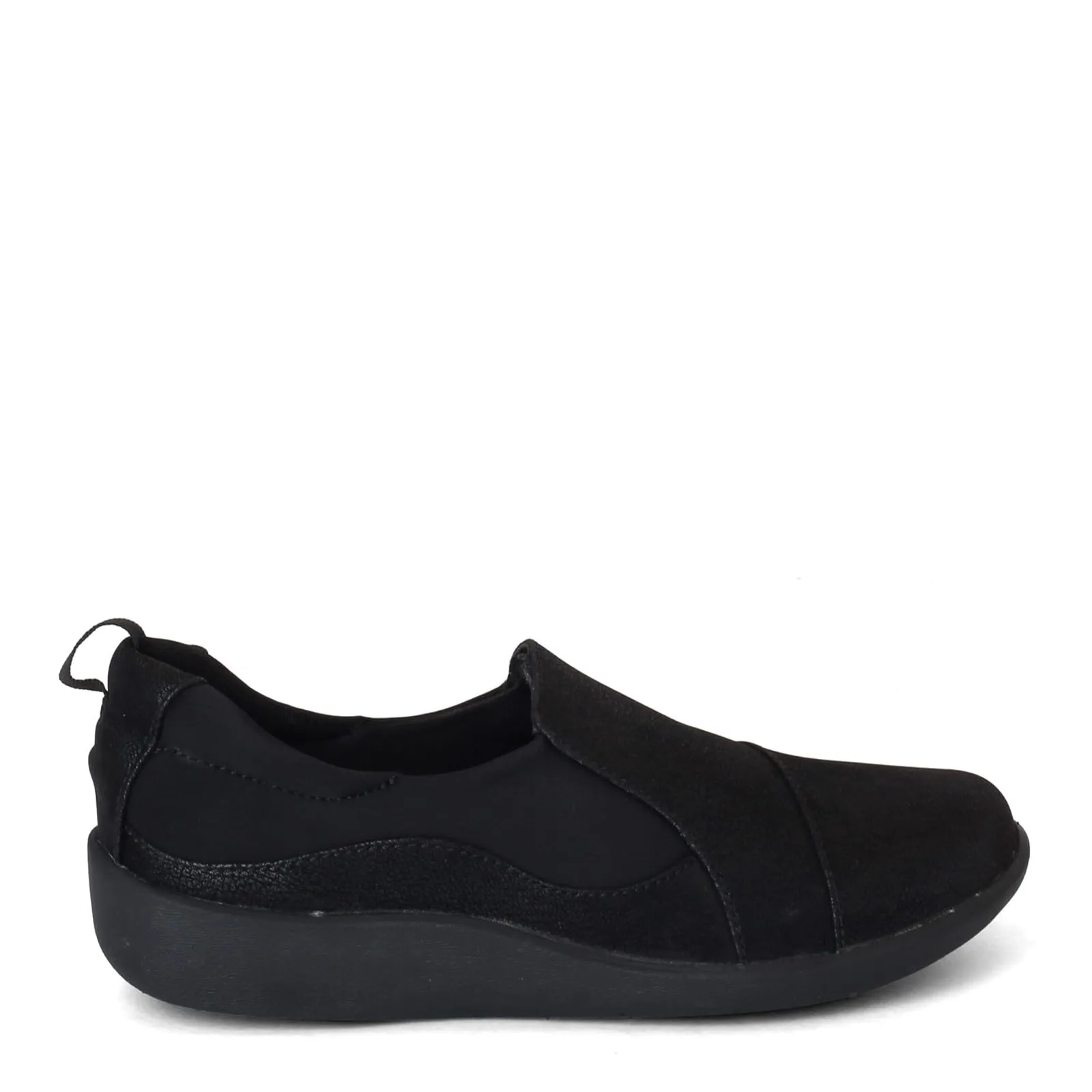 Clarks womens Sillian Paz Slip On Loafer, Black Synthetic Nubuck, 8.5 Wide US