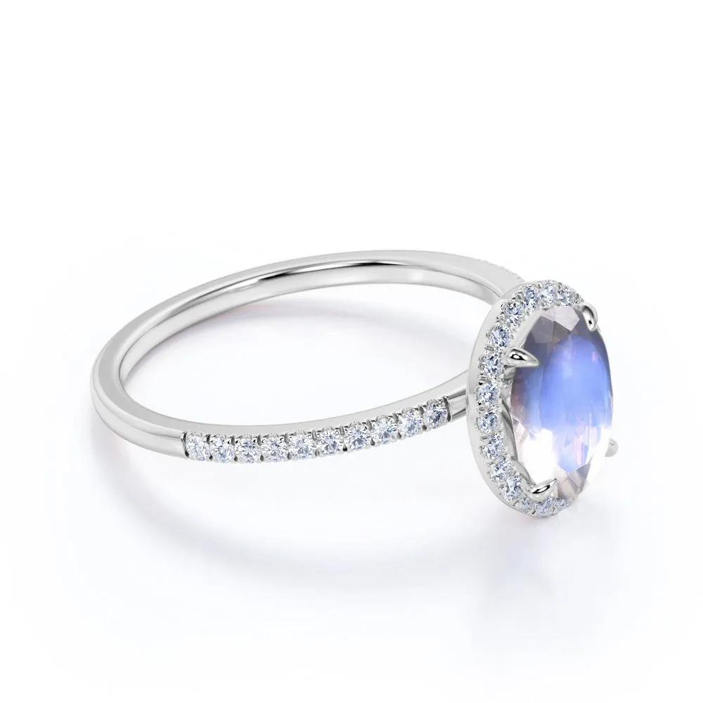 Classic 1.5 carat oval cut Moonstone Halo Wedding Engagement Ring with Diamonds on Sale