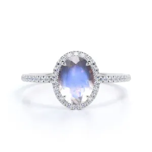 Classic 1.5 carat oval cut Moonstone Halo Wedding Engagement Ring with Diamonds on Sale