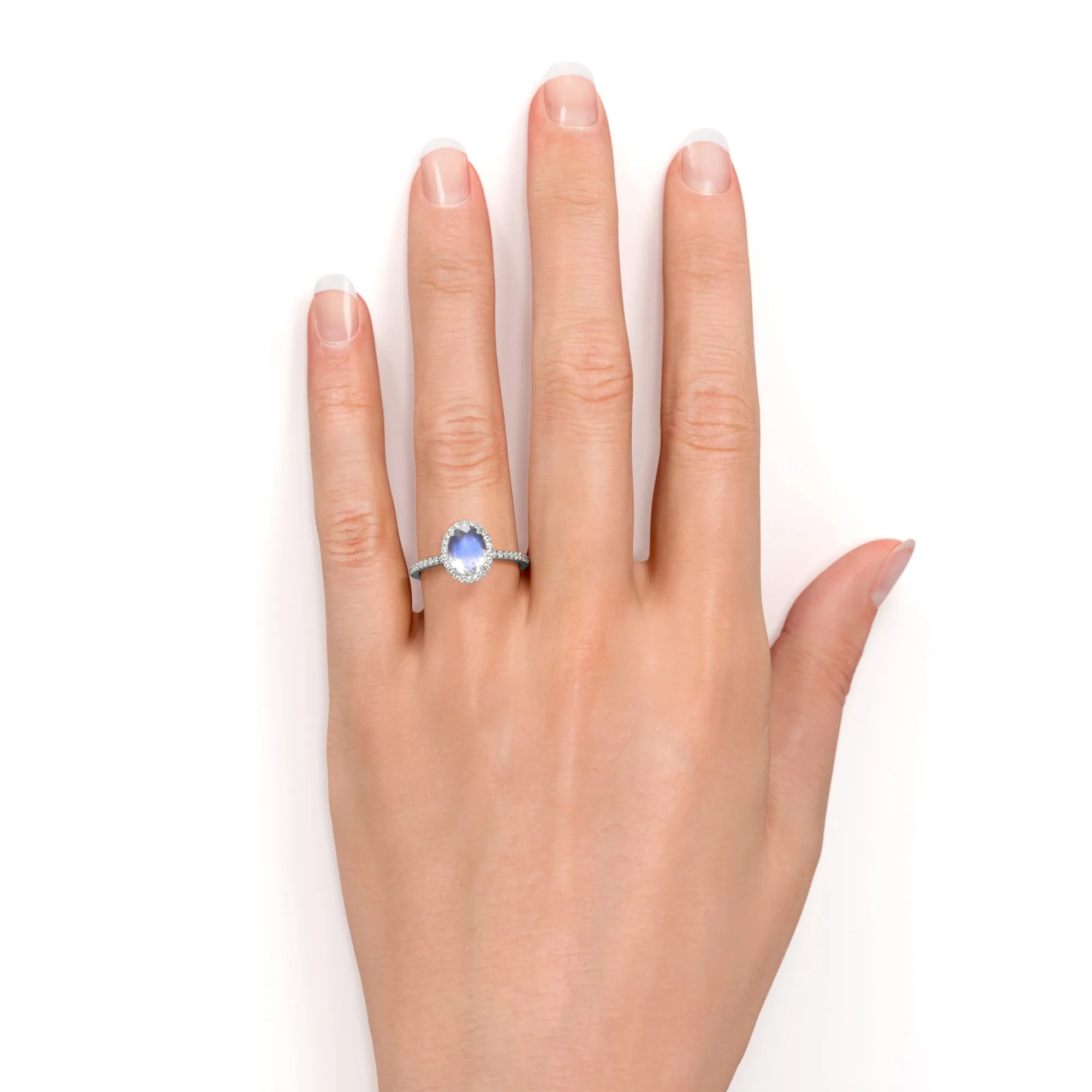 Classic 1.5 carat oval cut Moonstone Halo Wedding Engagement Ring with Diamonds on Sale