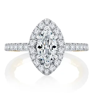 Classic Two Tone Halo Marquise Cut Diamond Engagement Ring