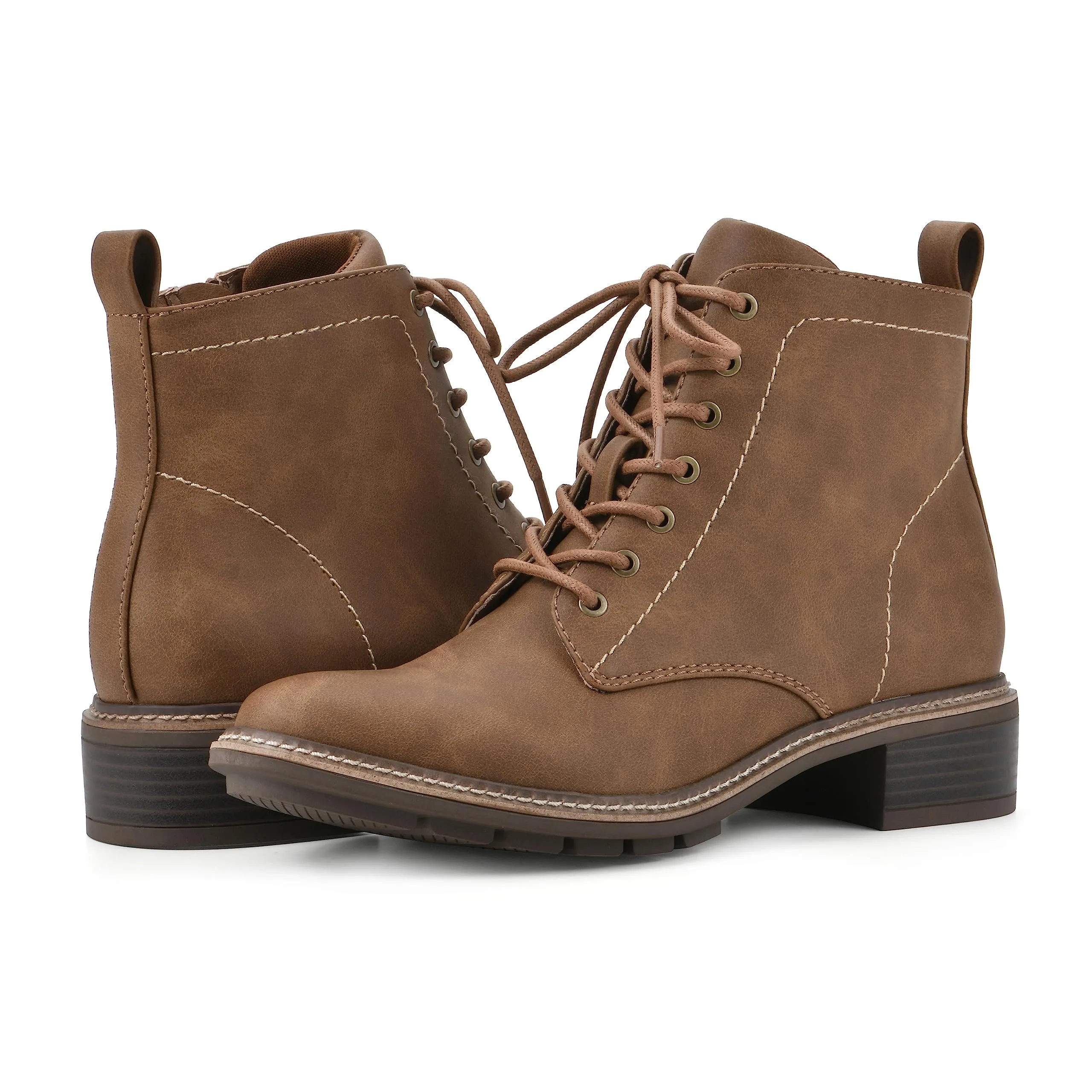 CLIFFS BY WHITE MOUNTAIN Women's Shoes Eligible Stacked Heel Lace-Up Ankle Bootie, Tan/Nubuck, 8.5 M