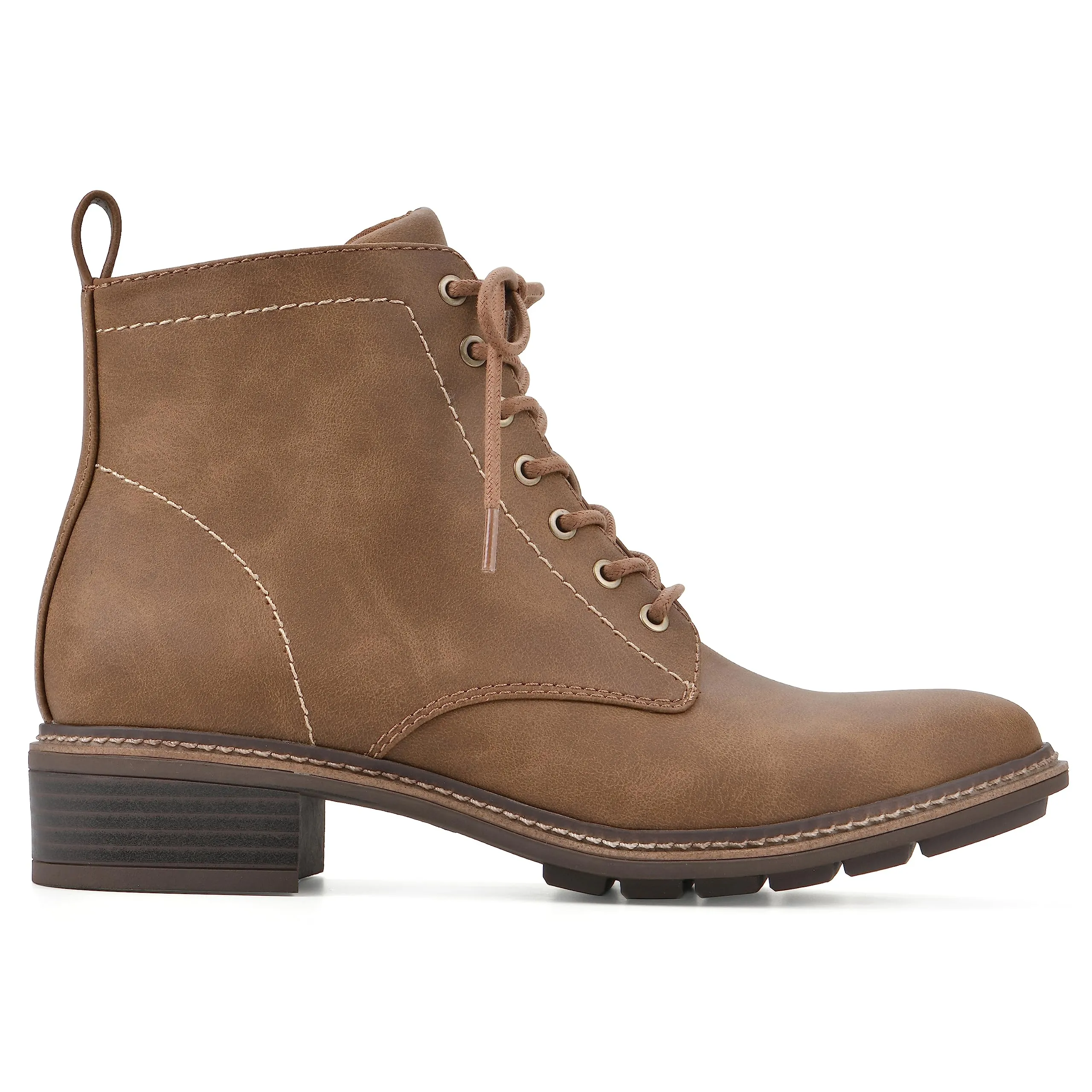 CLIFFS BY WHITE MOUNTAIN Women's Shoes Eligible Stacked Heel Lace-Up Ankle Bootie, Tan/Nubuck, 8.5 M