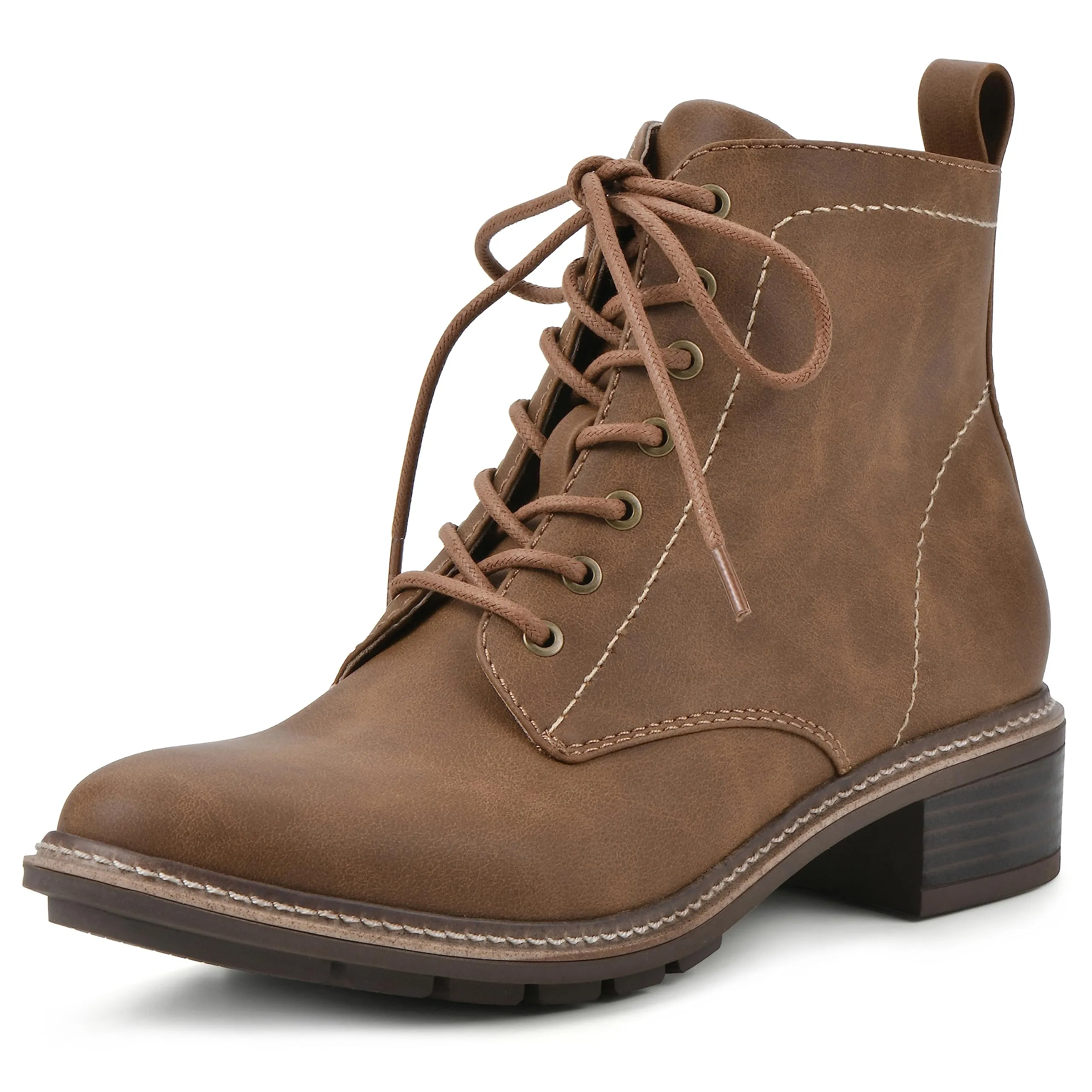 CLIFFS BY WHITE MOUNTAIN Women's Shoes Eligible Stacked Heel Lace-Up Ankle Bootie, Tan/Nubuck, 8.5 M