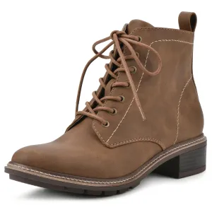CLIFFS BY WHITE MOUNTAIN Women's Shoes Eligible Stacked Heel Lace-Up Ankle Bootie, Tan/Nubuck, 8.5 M