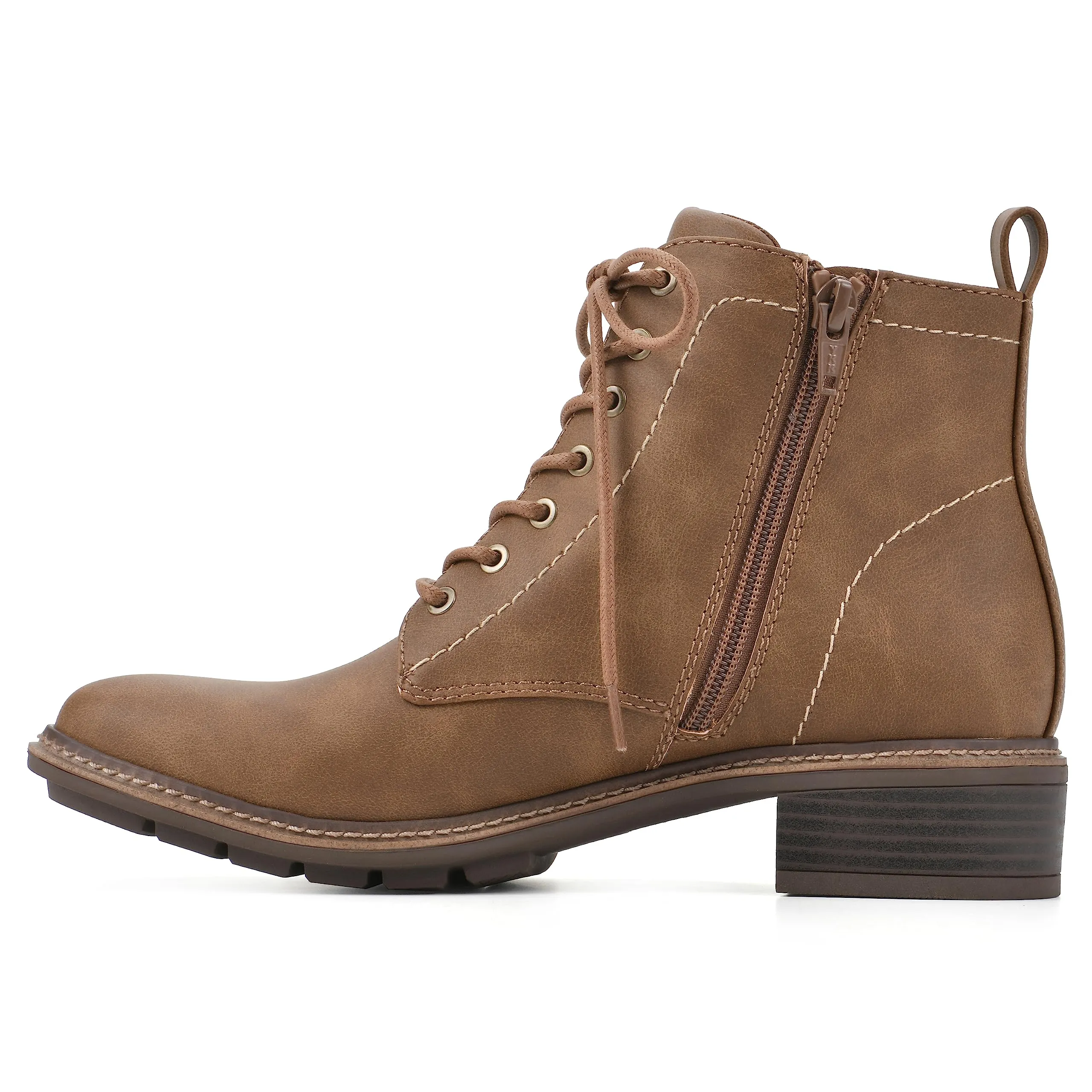 CLIFFS BY WHITE MOUNTAIN Women's Shoes Eligible Stacked Heel Lace-Up Ankle Bootie, Tan/Nubuck, 8.5 M