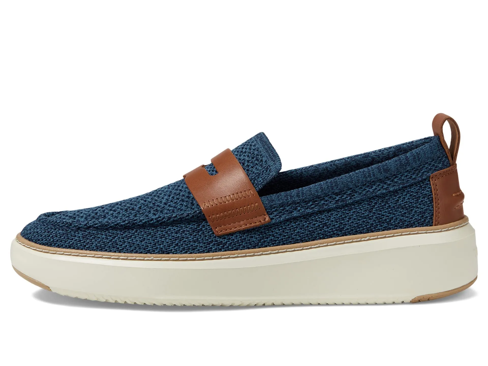 Cole Haan Grandpro Topspin Stitchlite Penny Loafers for Men - Removable Man-Made Insole - Cap Toe Ensign Blue/Marine Blue/British Tan/Ivory 10.5 D - Medium