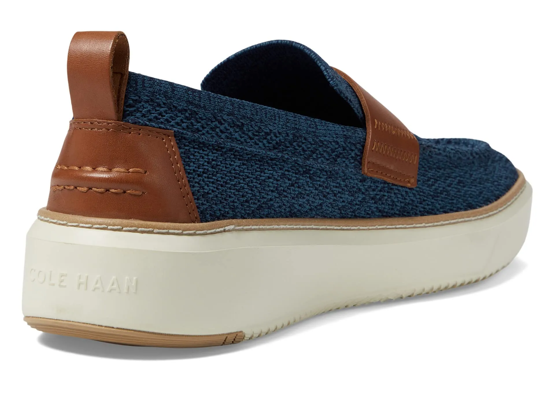 Cole Haan Grandpro Topspin Stitchlite Penny Loafers for Men - Removable Man-Made Insole - Cap Toe Ensign Blue/Marine Blue/British Tan/Ivory 10.5 D - Medium