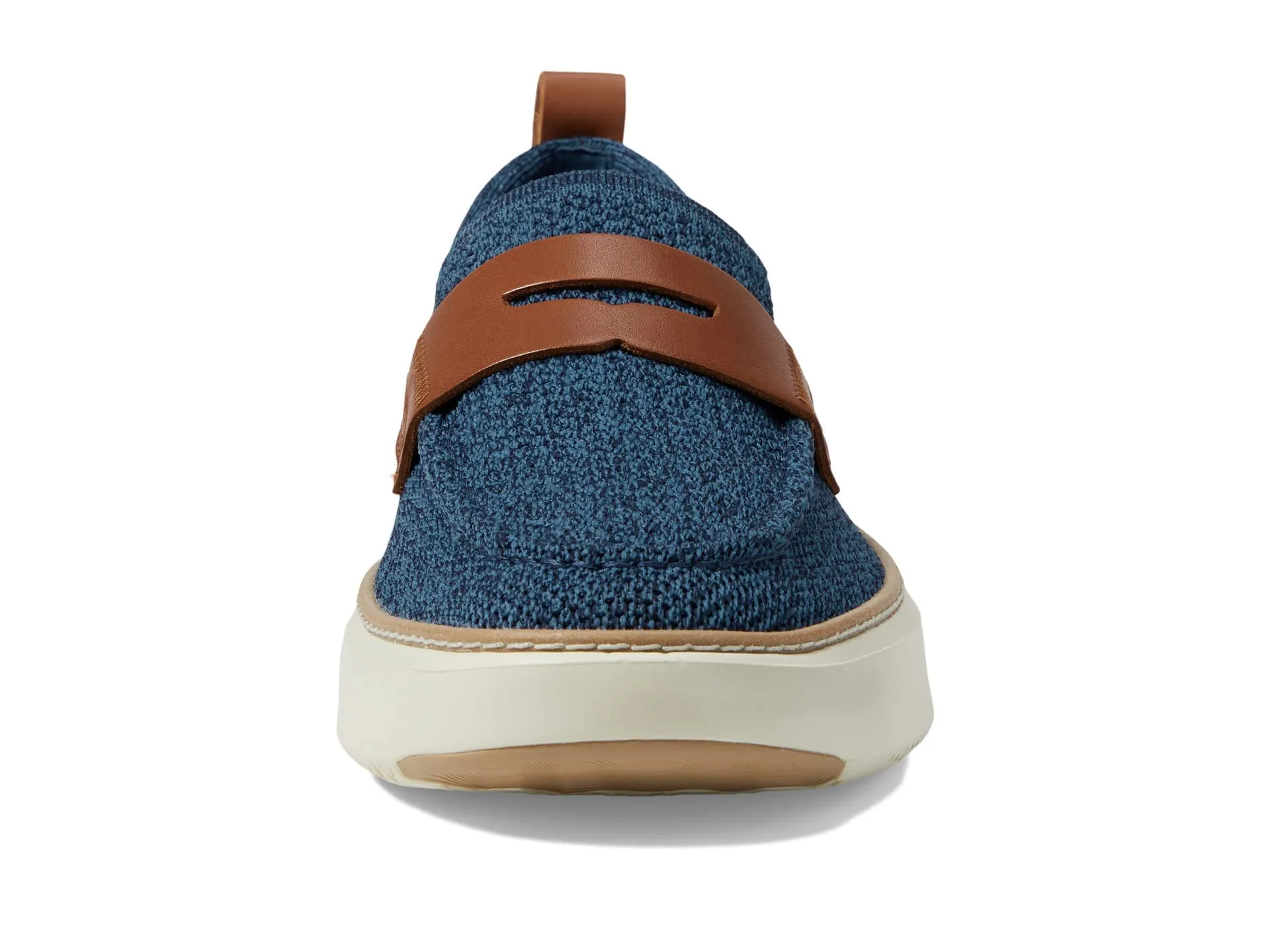 Cole Haan Grandpro Topspin Stitchlite Penny Loafers for Men - Removable Man-Made Insole - Cap Toe Ensign Blue/Marine Blue/British Tan/Ivory 10.5 D - Medium