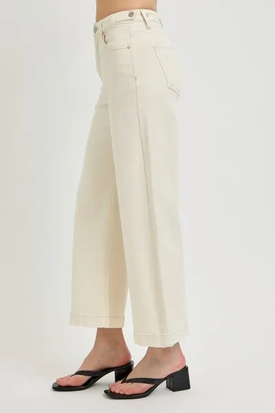 Cream Color Tummy Control Cropped Bootcut Jeans