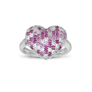 Created Ruby, Created Pink and White Sapphire Heart Ring