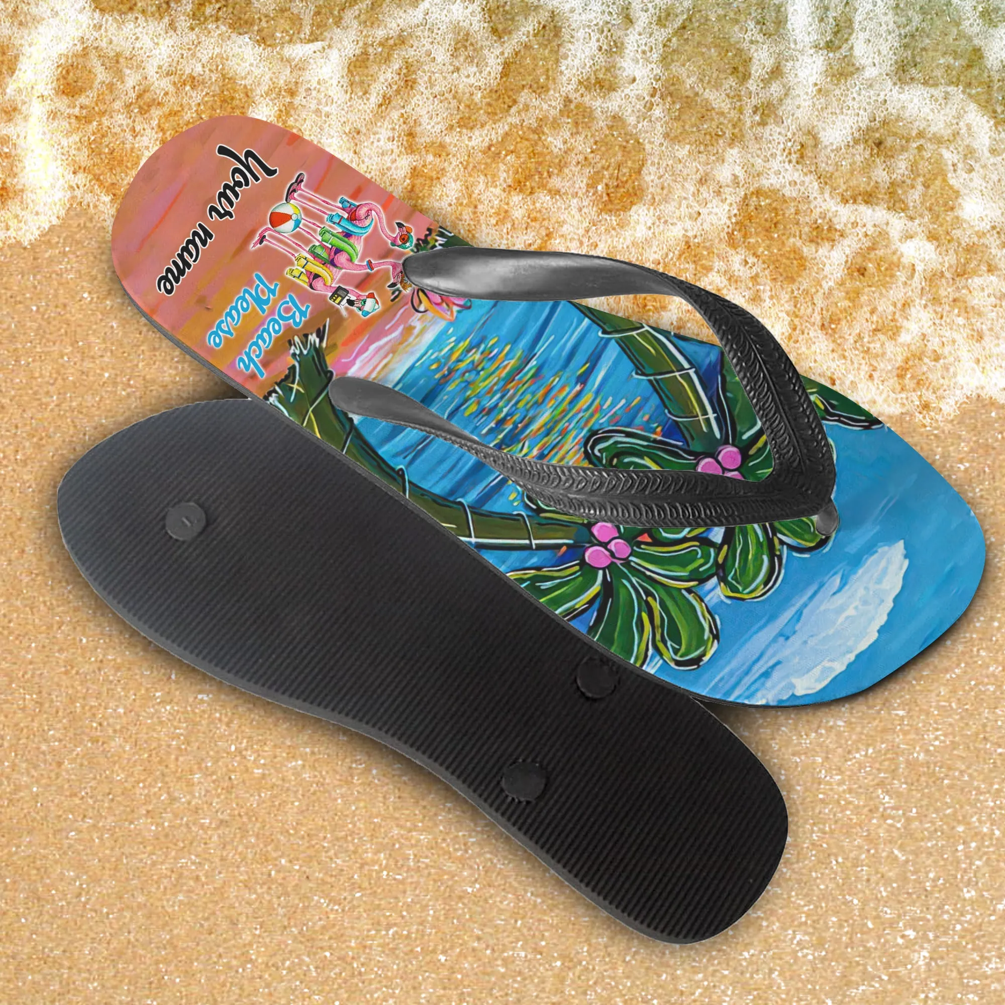 Custom Flip Flops - Beach Flamingo - Loop - H9h3-427