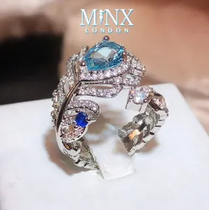 Diamond Feather Ring | Blue Diamond Ring | Womens Statement Ring |  Aquamarine Engagement Ring | Blue Diamond Ring | Womens Feather Ring