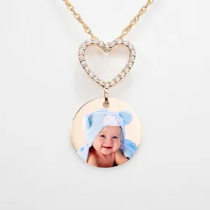 Diamond Photo Engraved Heart Pendant Jewelry