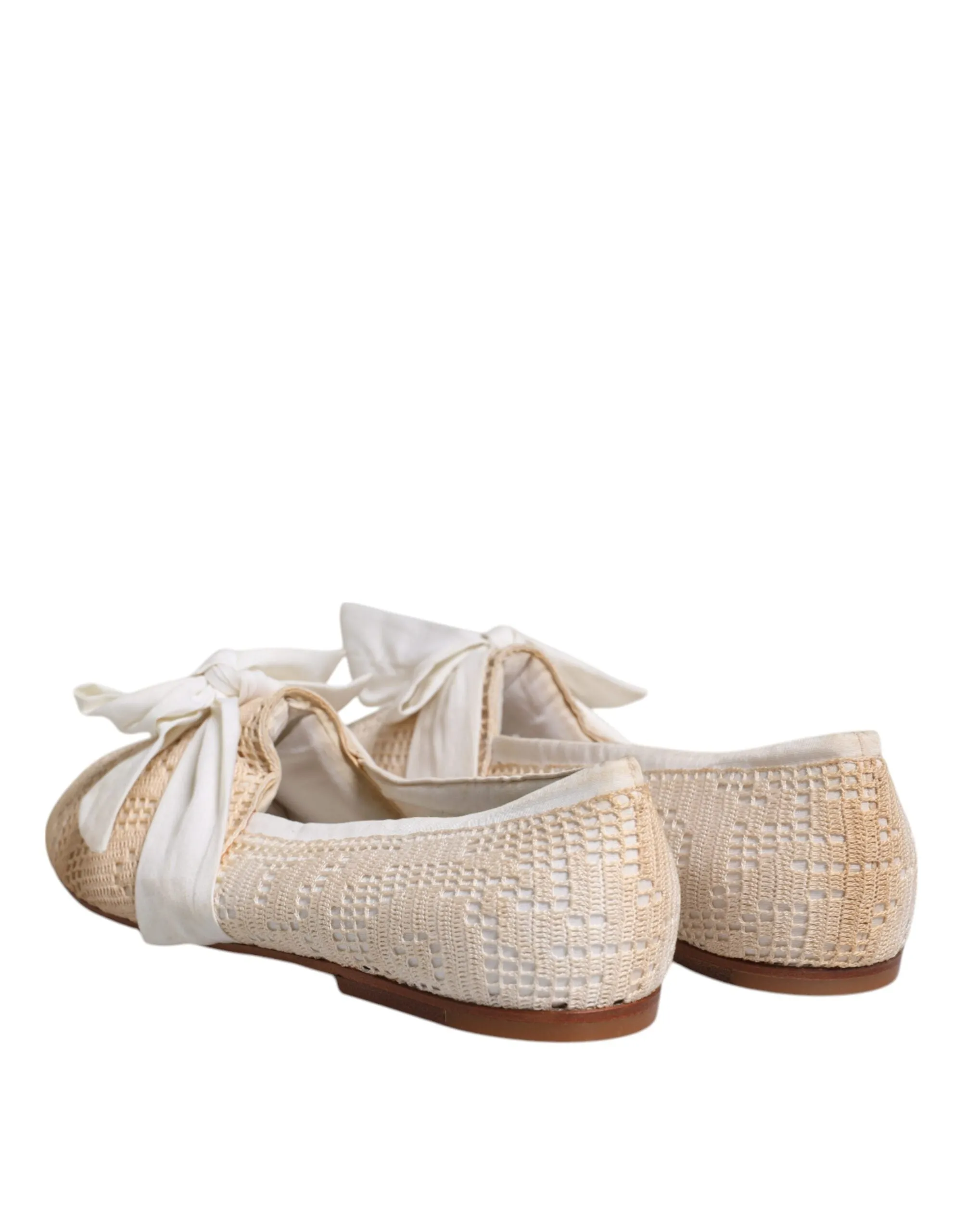 Dolce&Gabbana Women Beige Ballet Flats Fabric Bow Ribbon Casual Loafers Sz EU 39