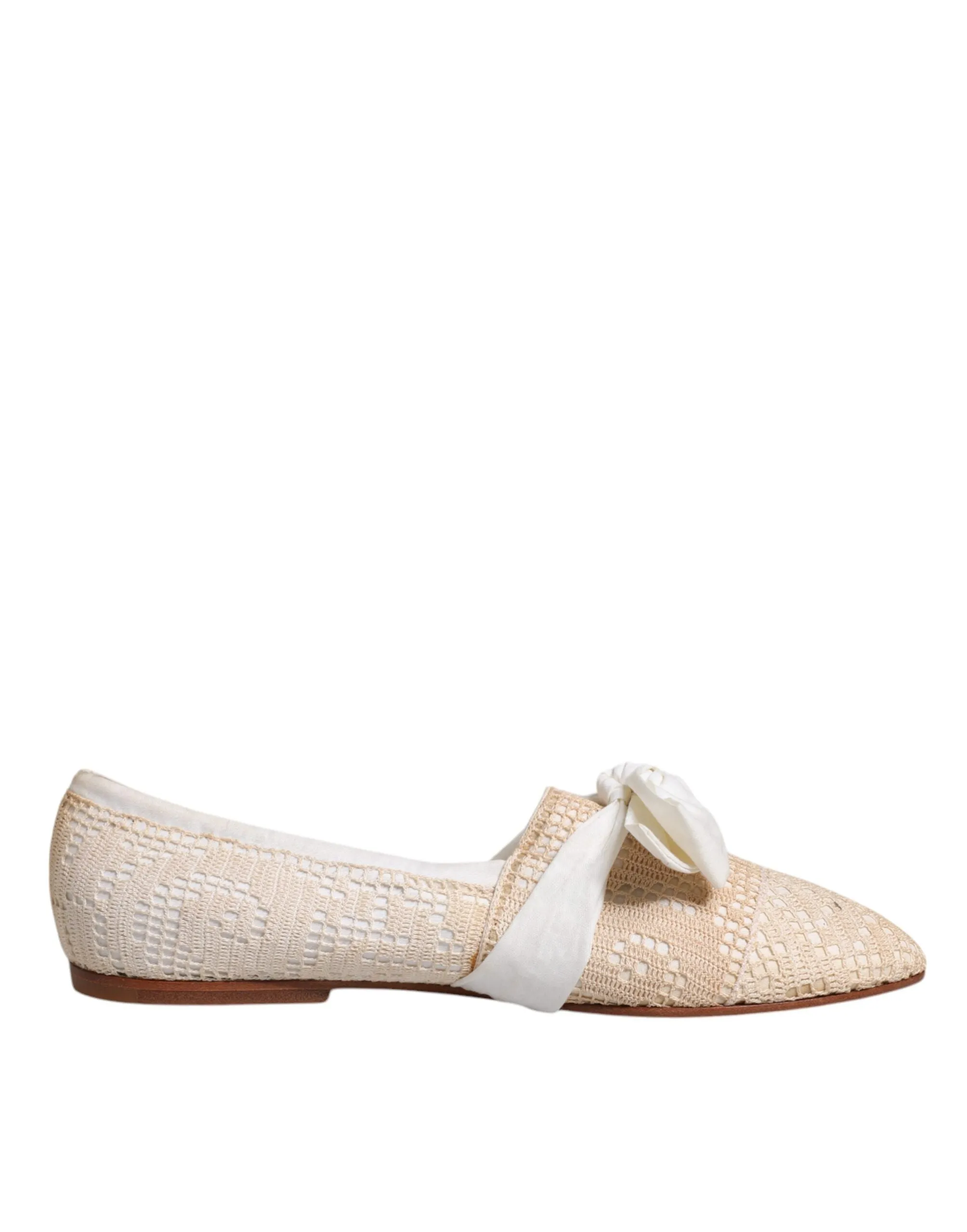 Dolce&Gabbana Women Beige Ballet Flats Fabric Bow Ribbon Casual Loafers Sz EU 39