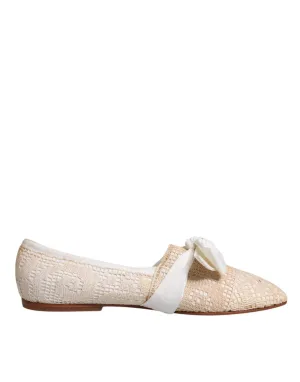 Dolce&Gabbana Women Beige Ballet Flats Fabric Bow Ribbon Casual Loafers Sz EU 39